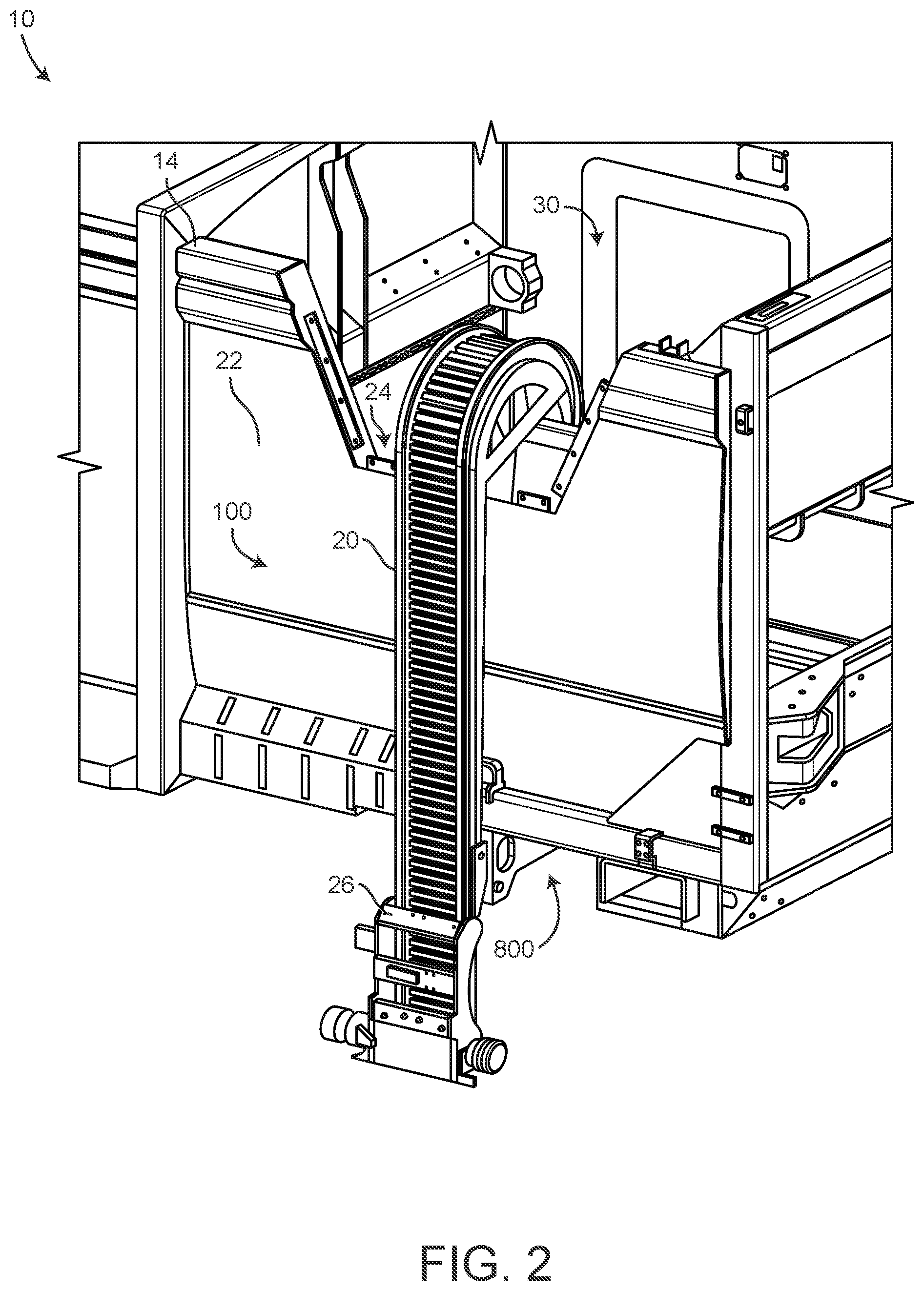 Patent US12139329 Figure 2 – Refuse vehicle with electric lift