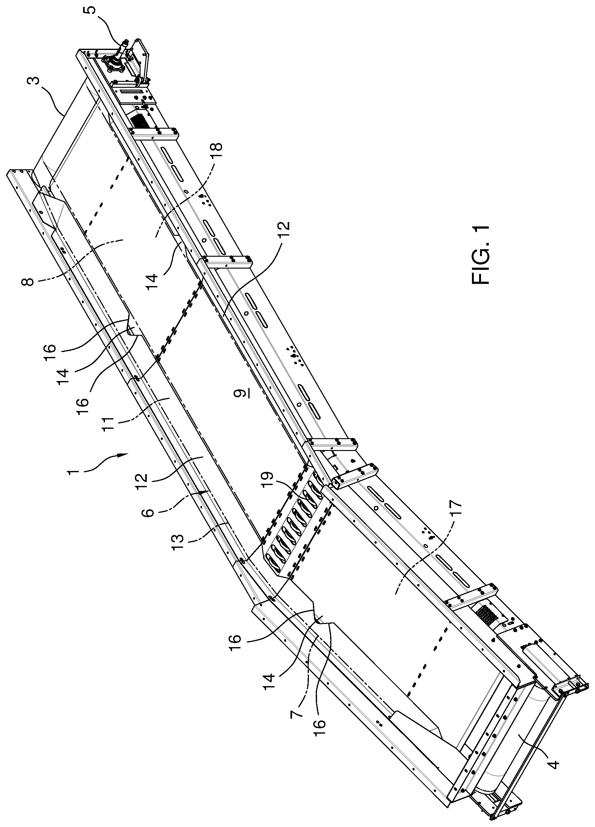 Patent US12139341 — Trough belt conveyor — Figure 1