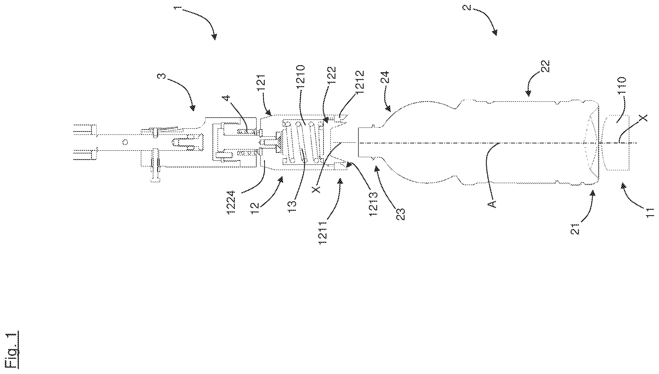 Patent US12139345 — Container bottom inversion device — Figure 1
