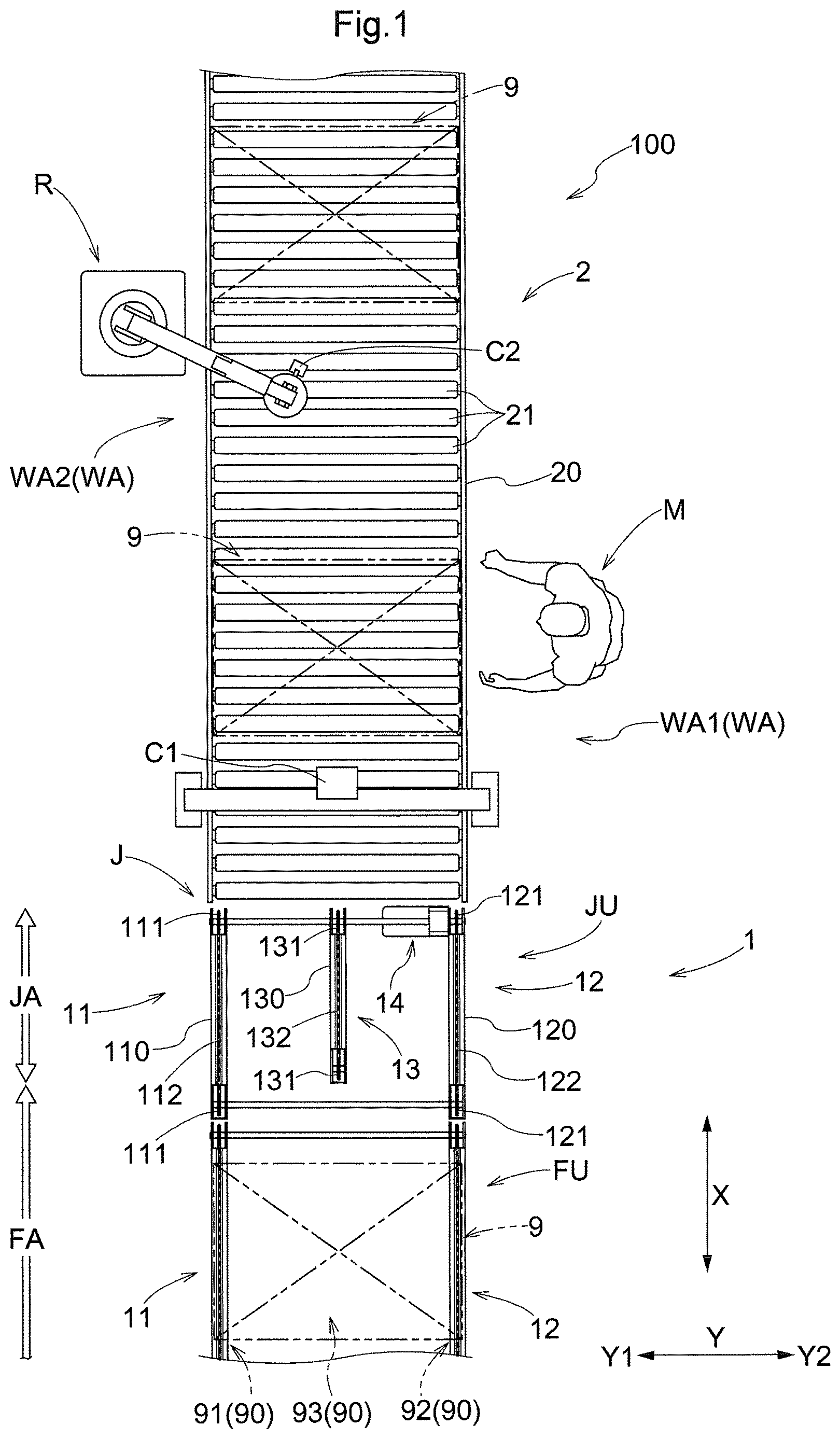 Patent US12139347 — Article transport facility — Figure 1