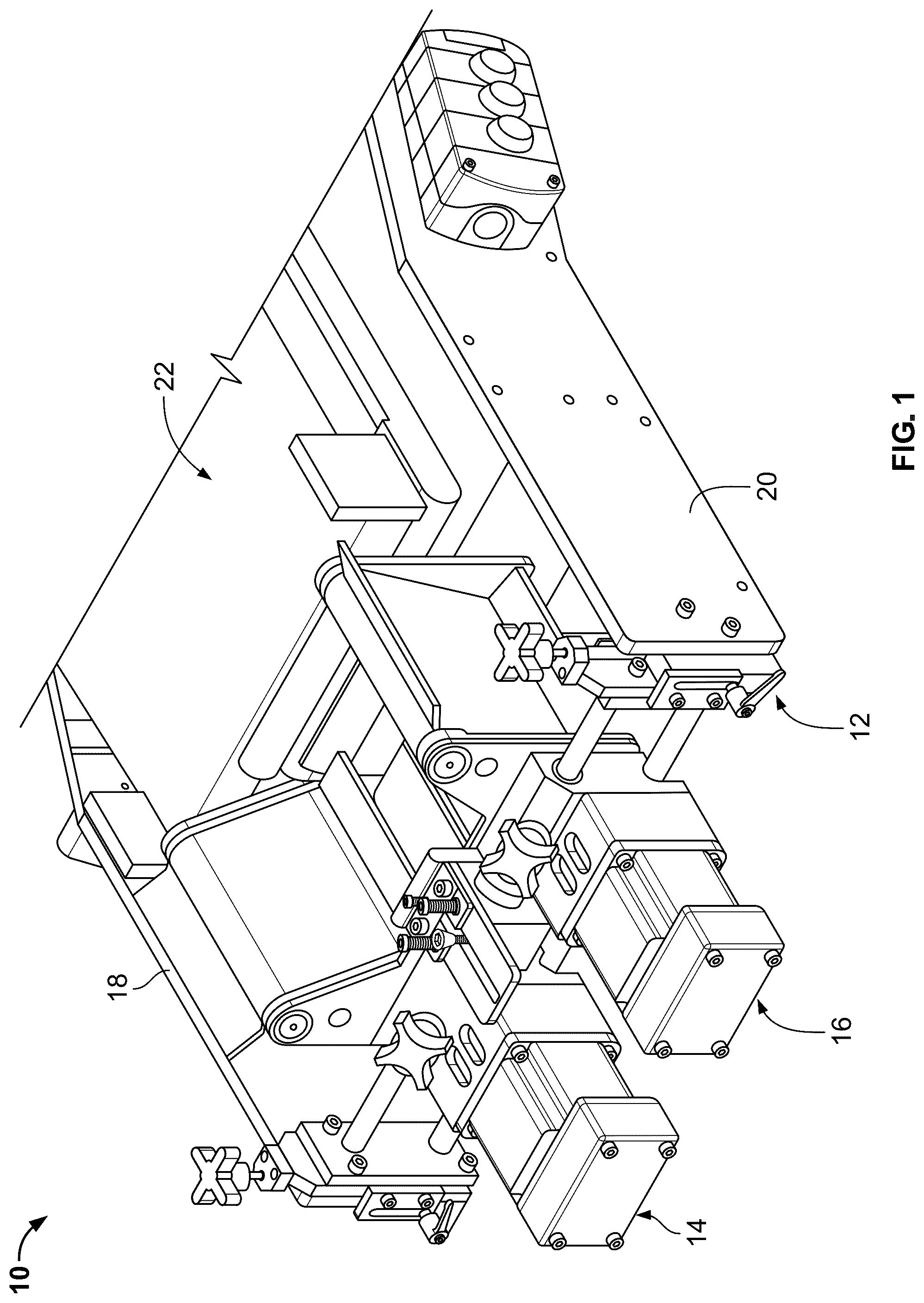 Patent US12139359 — Fin belt dump gate system and method — Figure 1