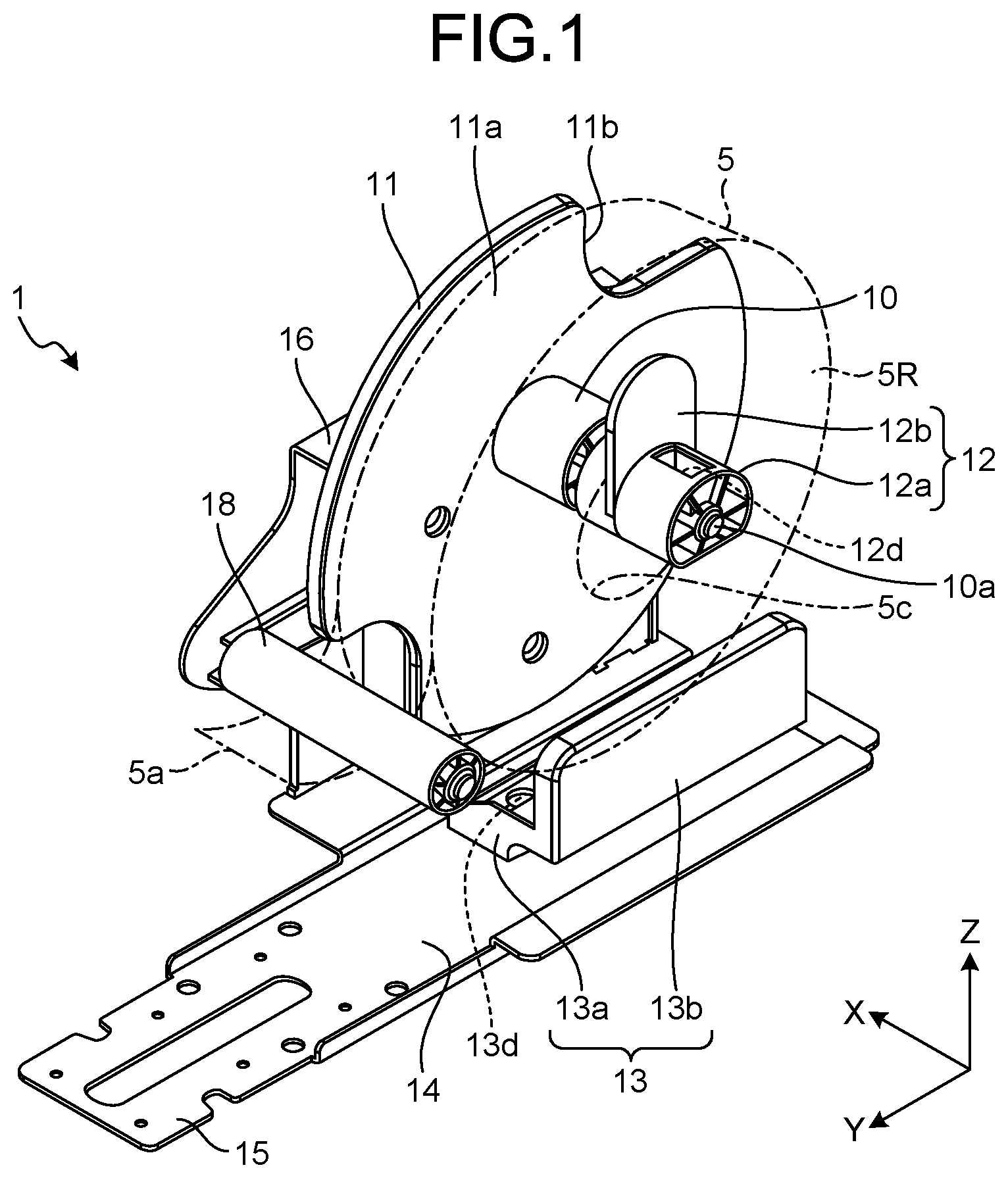 Patent US12139365 — Roll support device — Figure 1