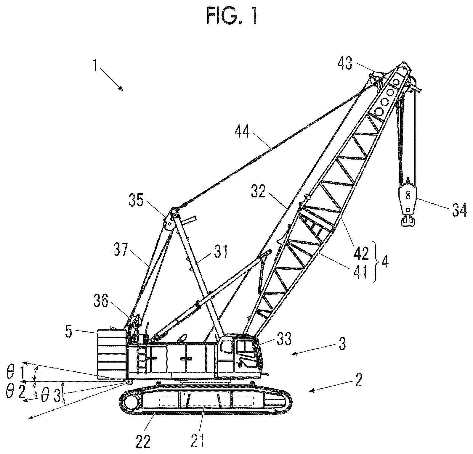 Patent US12139375 — Crane and monitoring device for crane — Figure 1