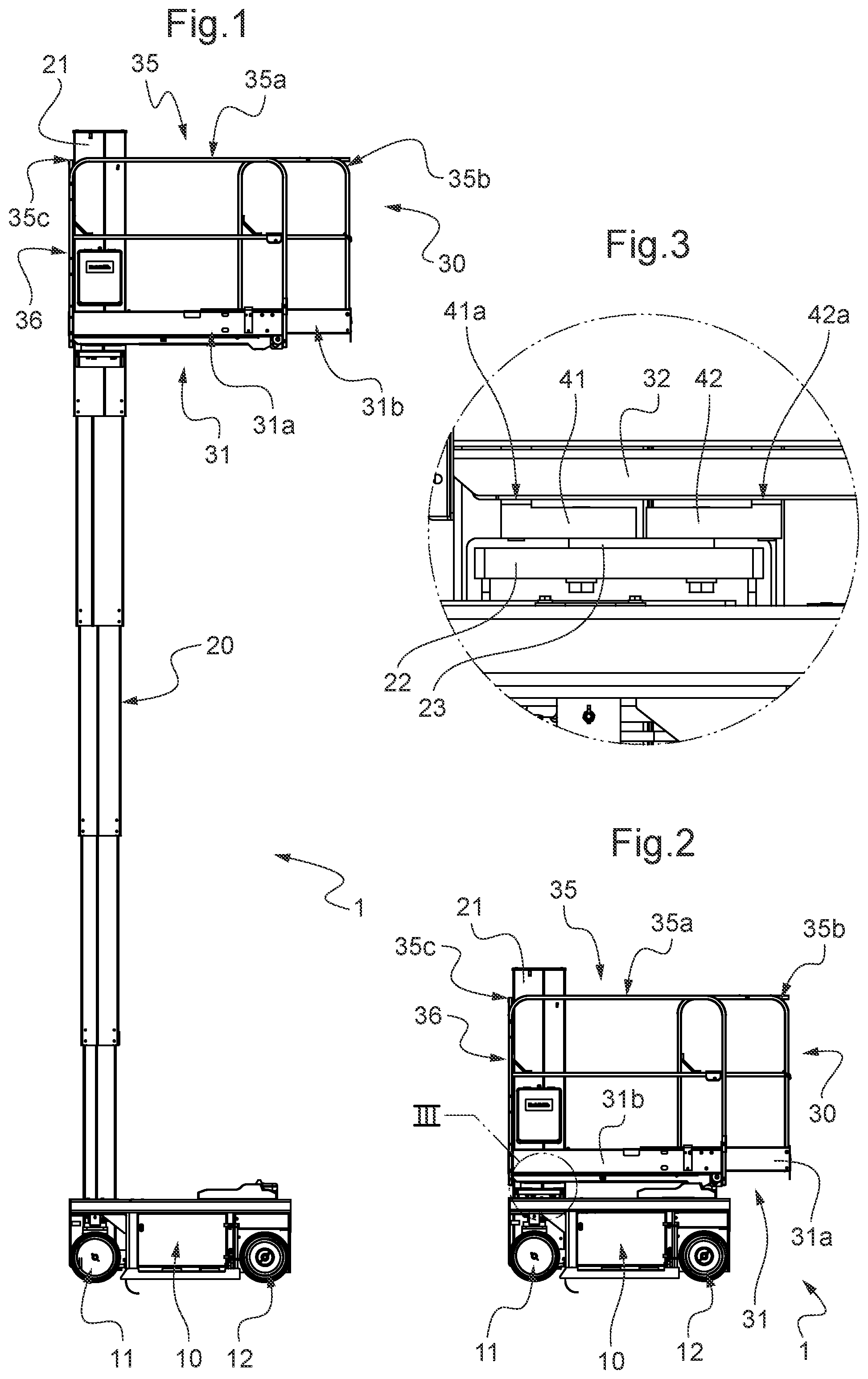 Patent US12139382 — Weighing system for a working platform of an aerial lift having a mast — Figure 1
