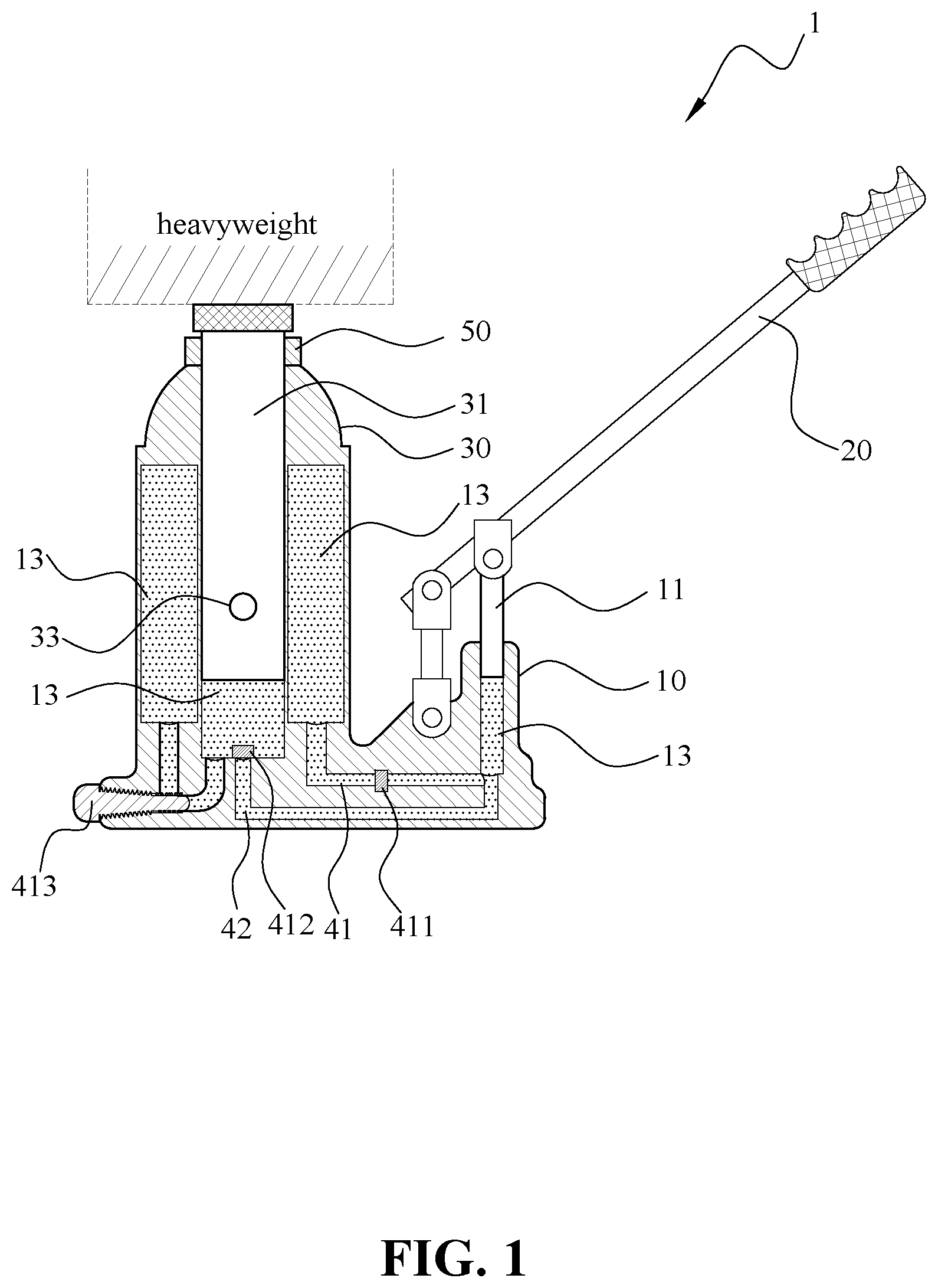 Patent US12139383 — Hydraulic jack — Figure 1