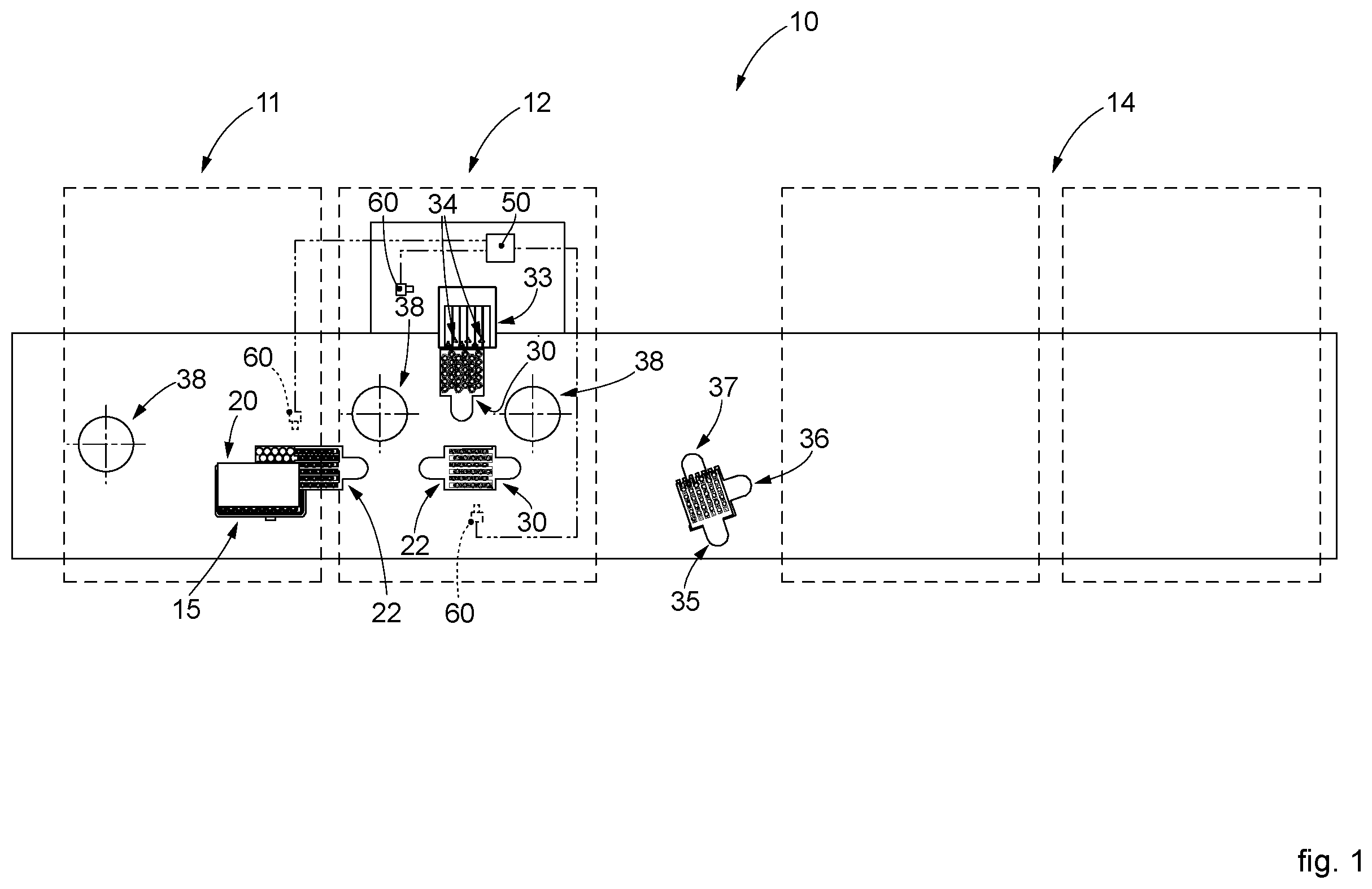 Patent US12139385 — Method to move containers in a line for processing said containers, and corresponding processing line — Figure 1