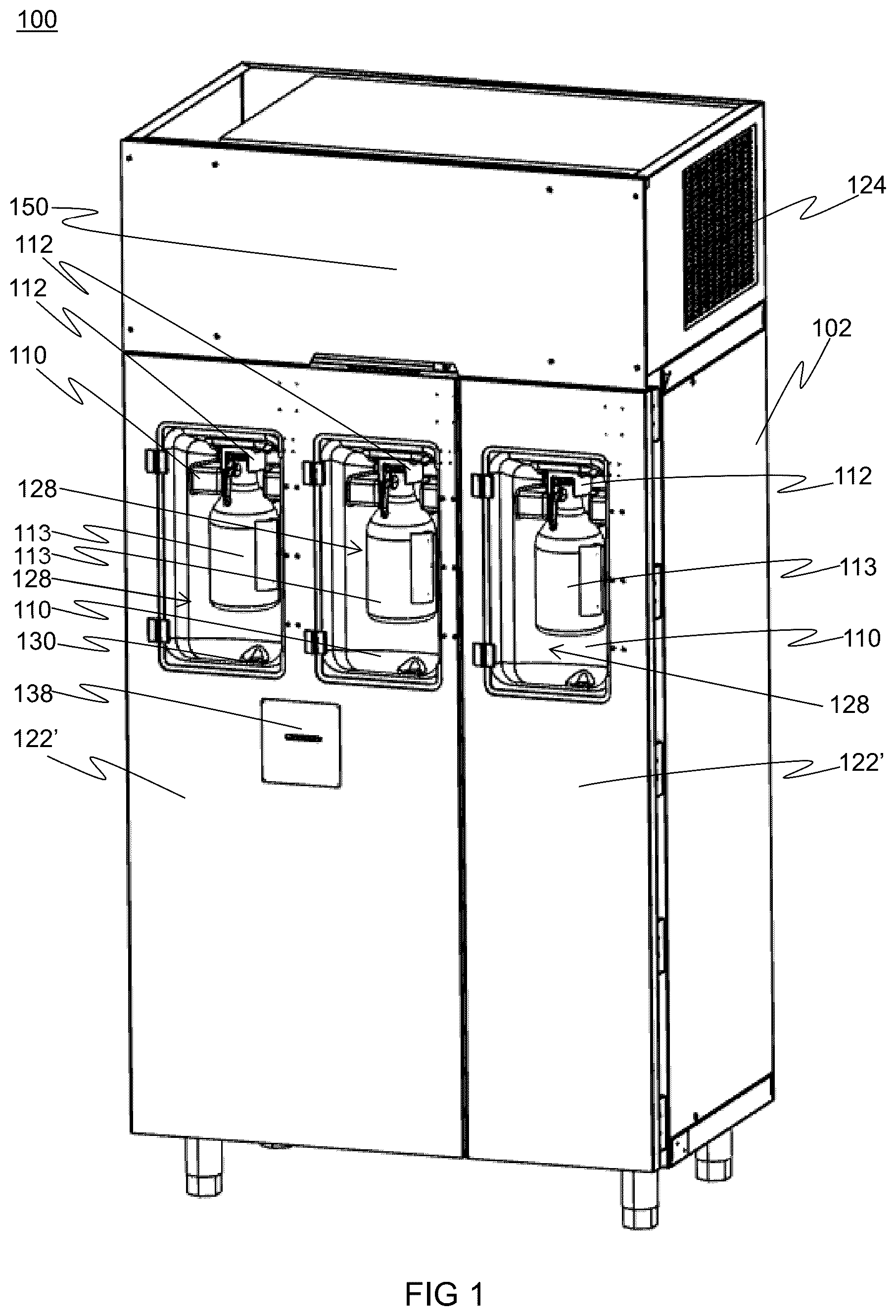 Patent US12139390 — Cartridge for connecting a beverage dispensing line and opening a valve; actuator for operating the cartridge — Figure 1