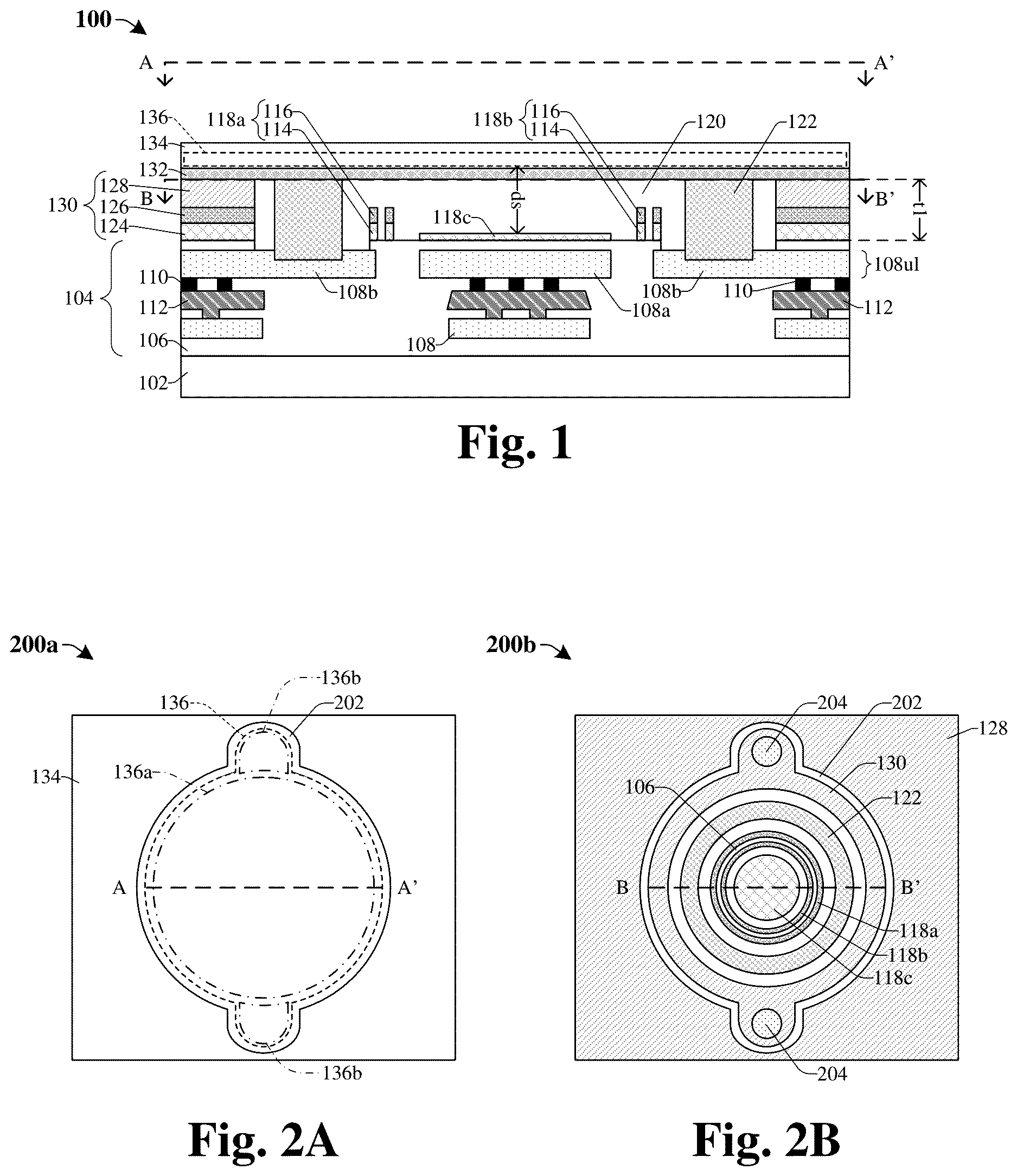 Patent US12139399 — Conductive bond structure to increase membrane sensitivity in MEMS device — Figure 1