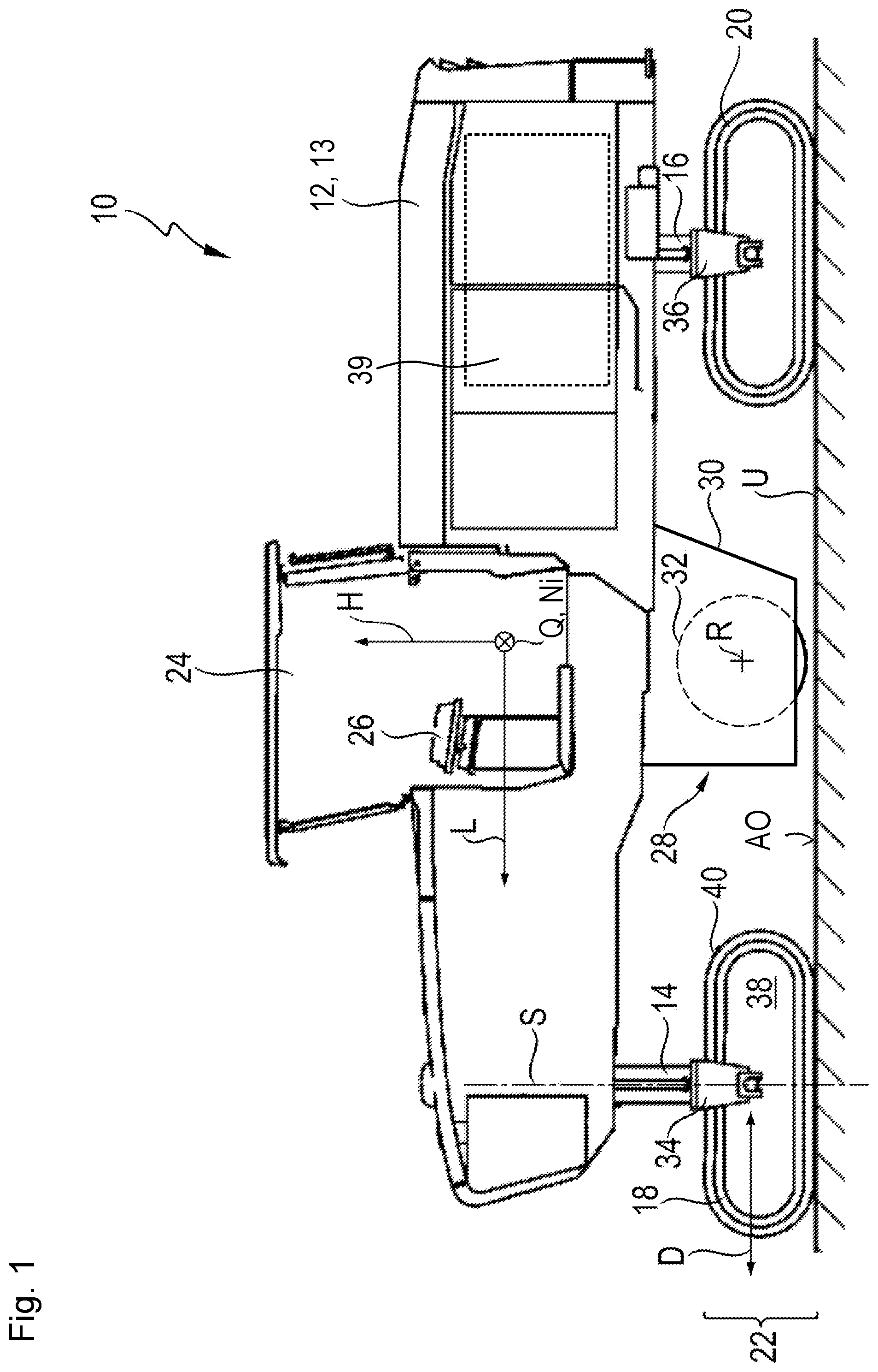 Patent US12139861 — Earth working machine having a rotatable working apparatus axially positionally retainable with high tightening torque by means of a central bolt arrangement, and method for establishing and releasing such retention — Figure 1