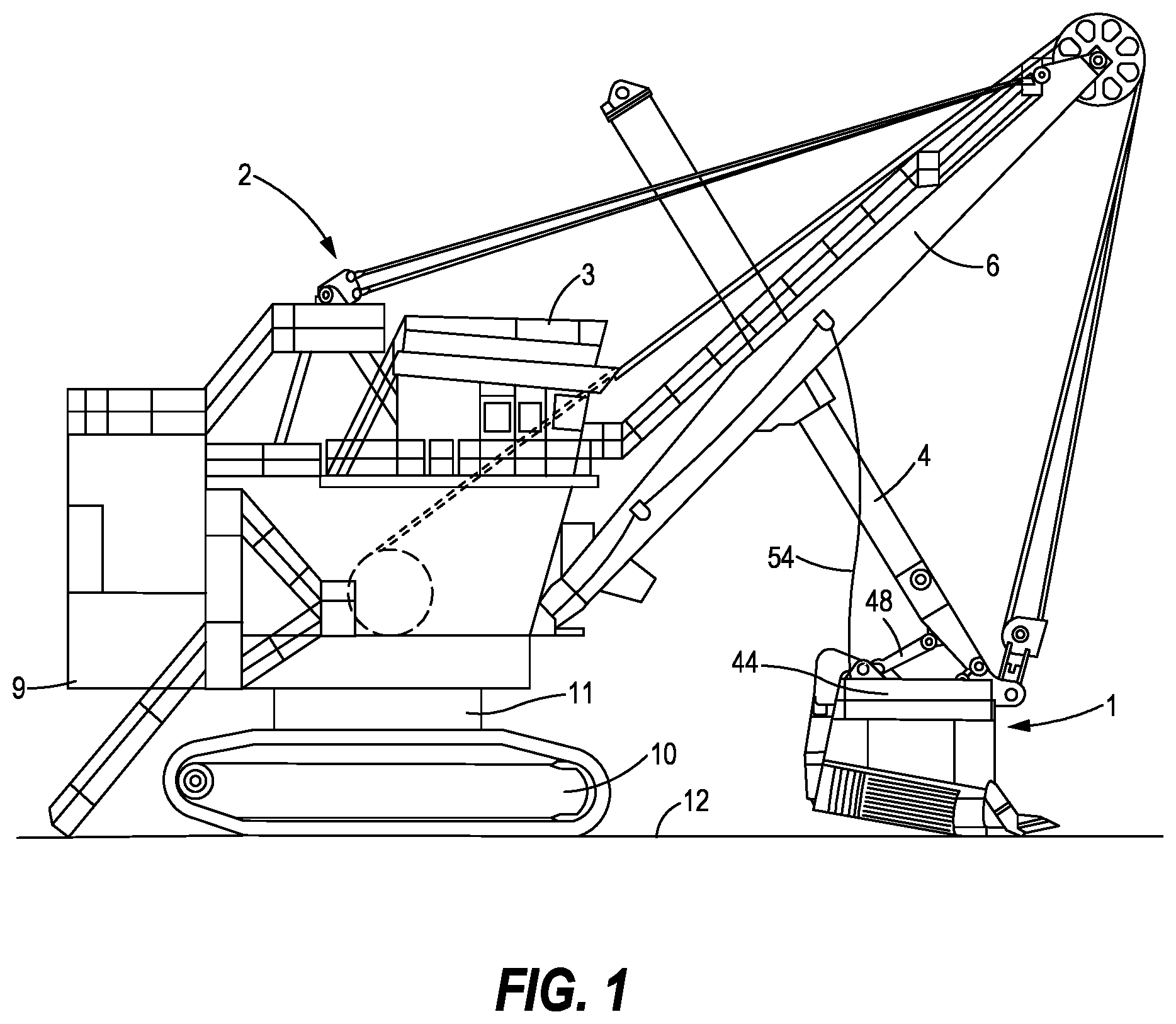 Patent US12139879 Figure 1 – Work machine dipper with improved dig and payload performance