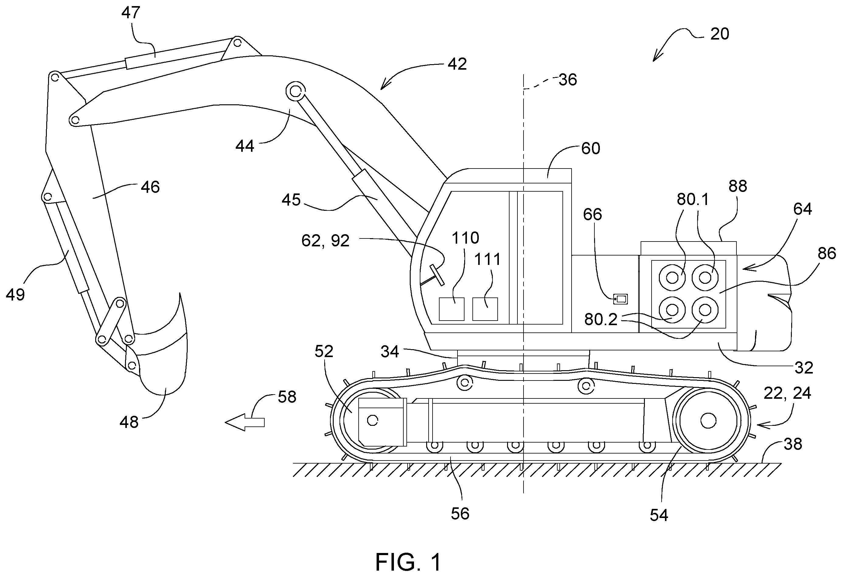 Patent US12139886 — Integrated vehicle and battery thermal management of an electric excavator — Figure 1