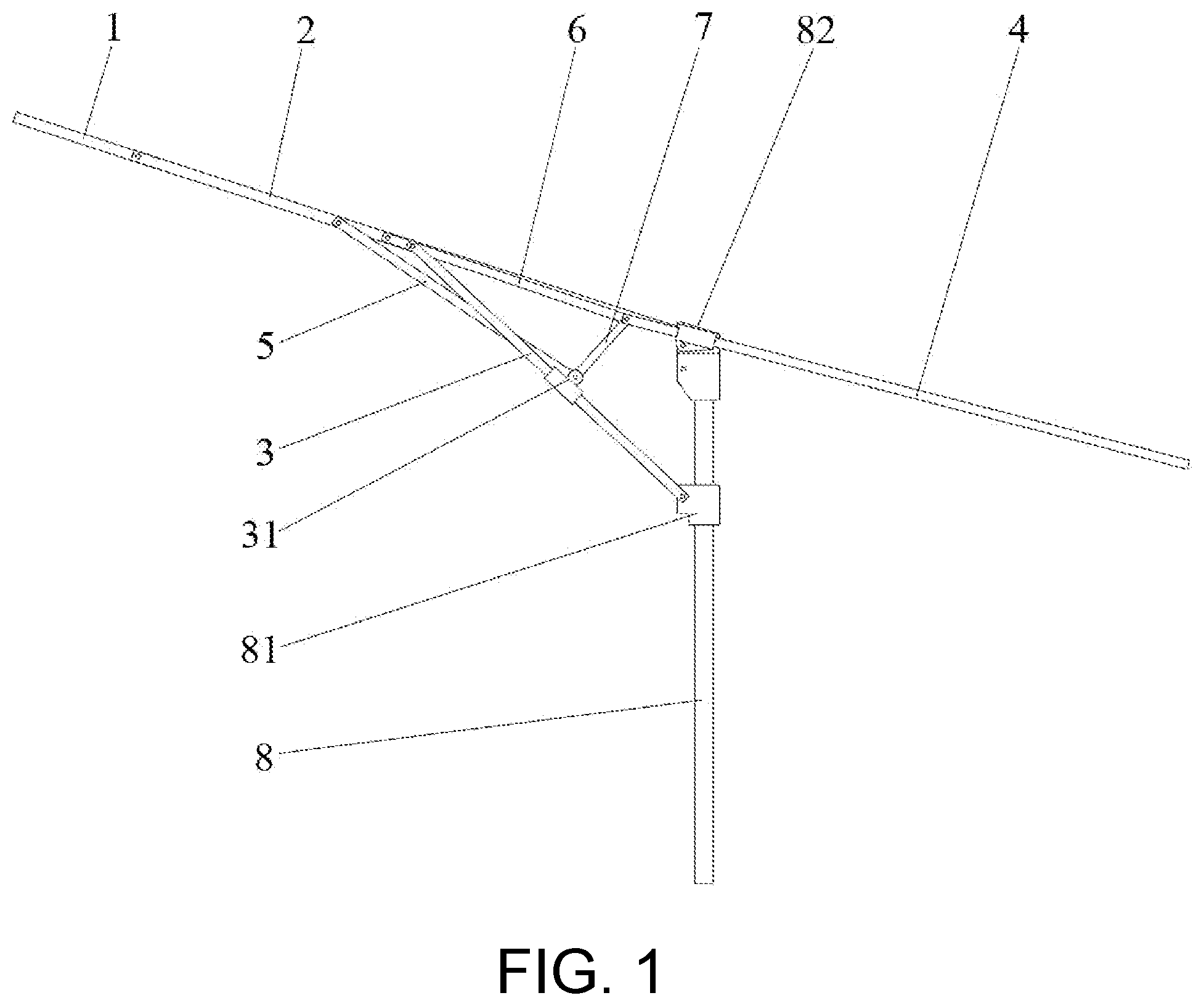Patent US12139926 — Folding tent eave automatically-overhanging structure applicable to eave overhanging rods in various lengths — Figure 1