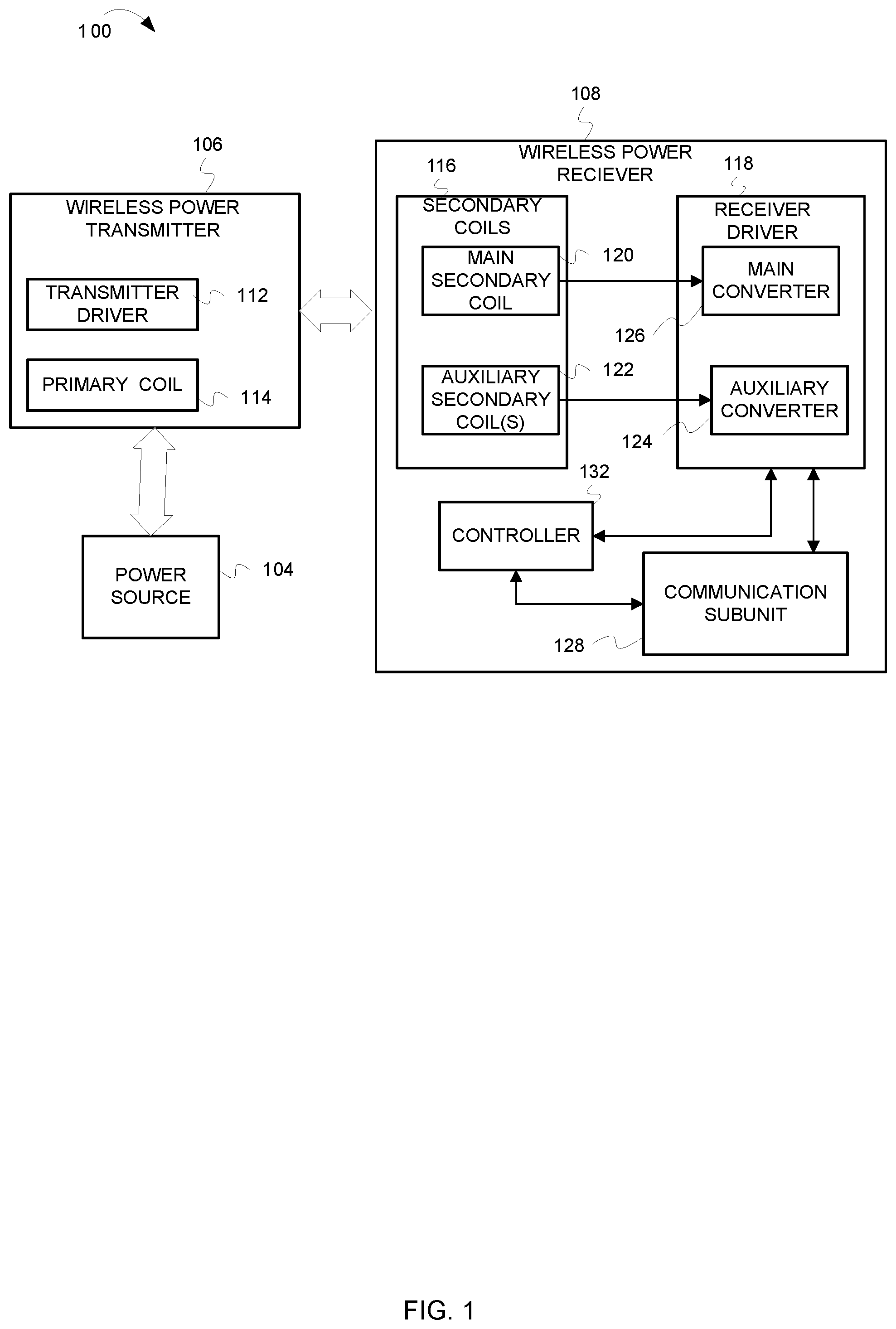 Patent US12142934 — Overlapping secondary coils in a wireless power reception apparatus — Figure 1