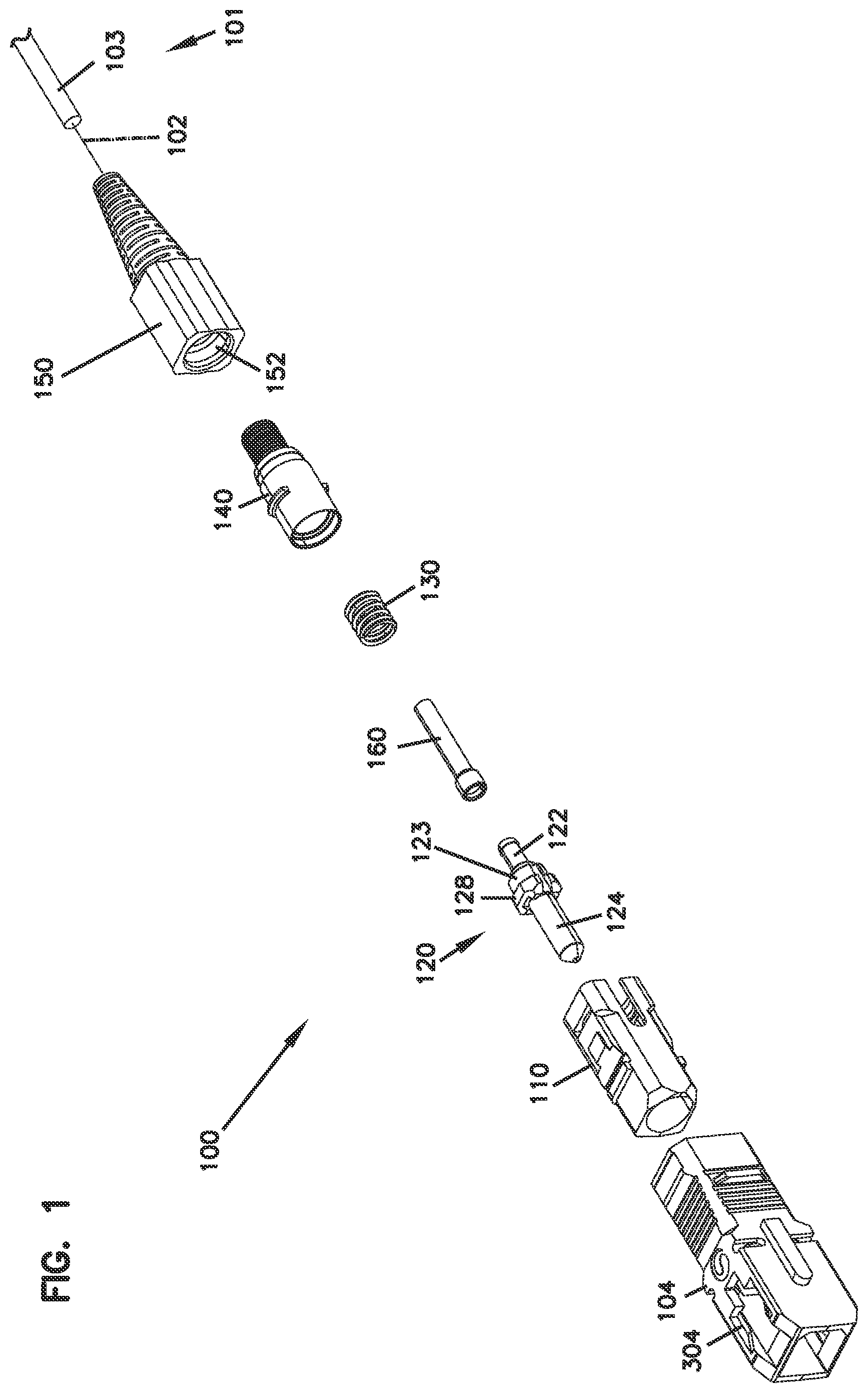 Patent US12147081 — Fiber optic connector with epoxy tube with axial float — Figure 1