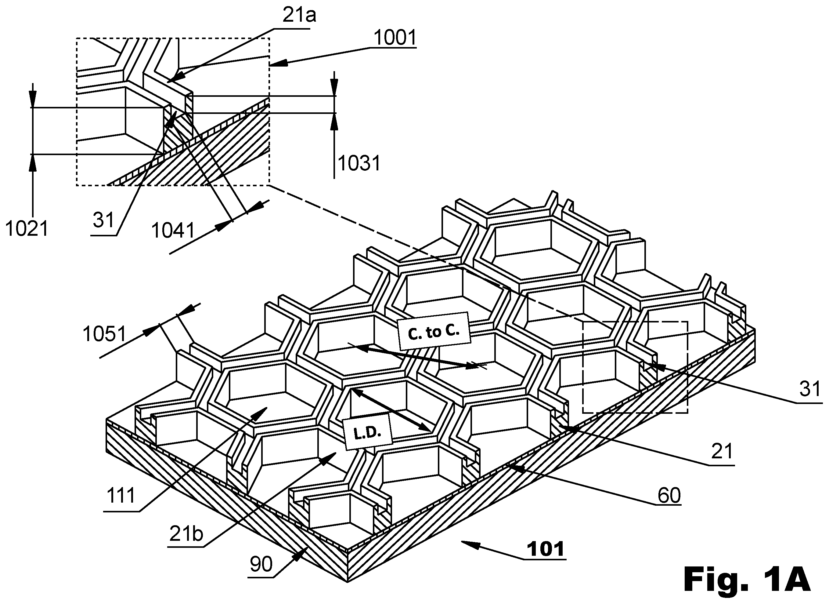 Patent US12147108 — Method of making a switchable light modulator by embossing a polymer film to create a polymer wall structure surrounding each of a plurality of cavities — Figure 1