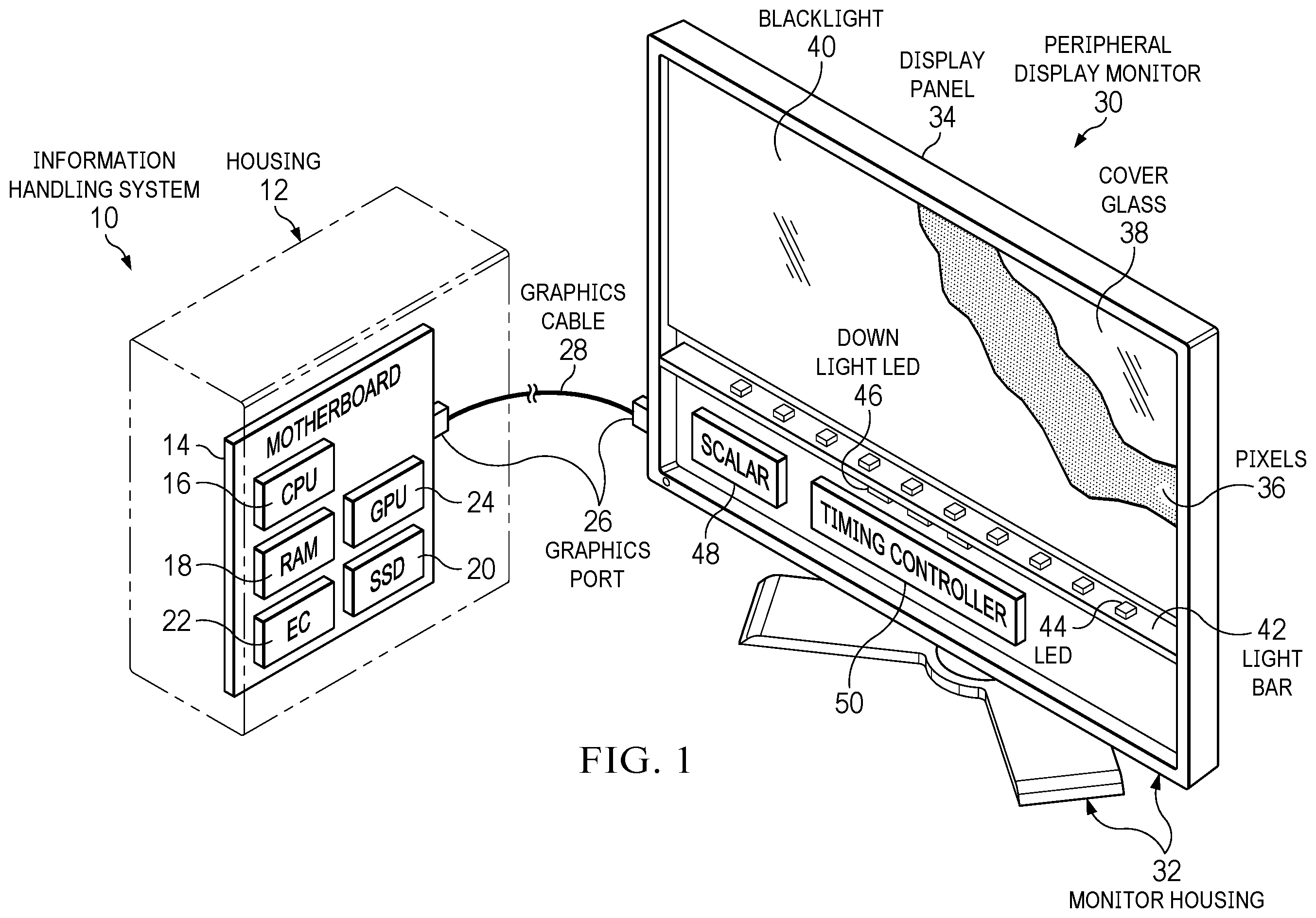 Patent US12147266 — Display monitor integrated down light — Figure 1