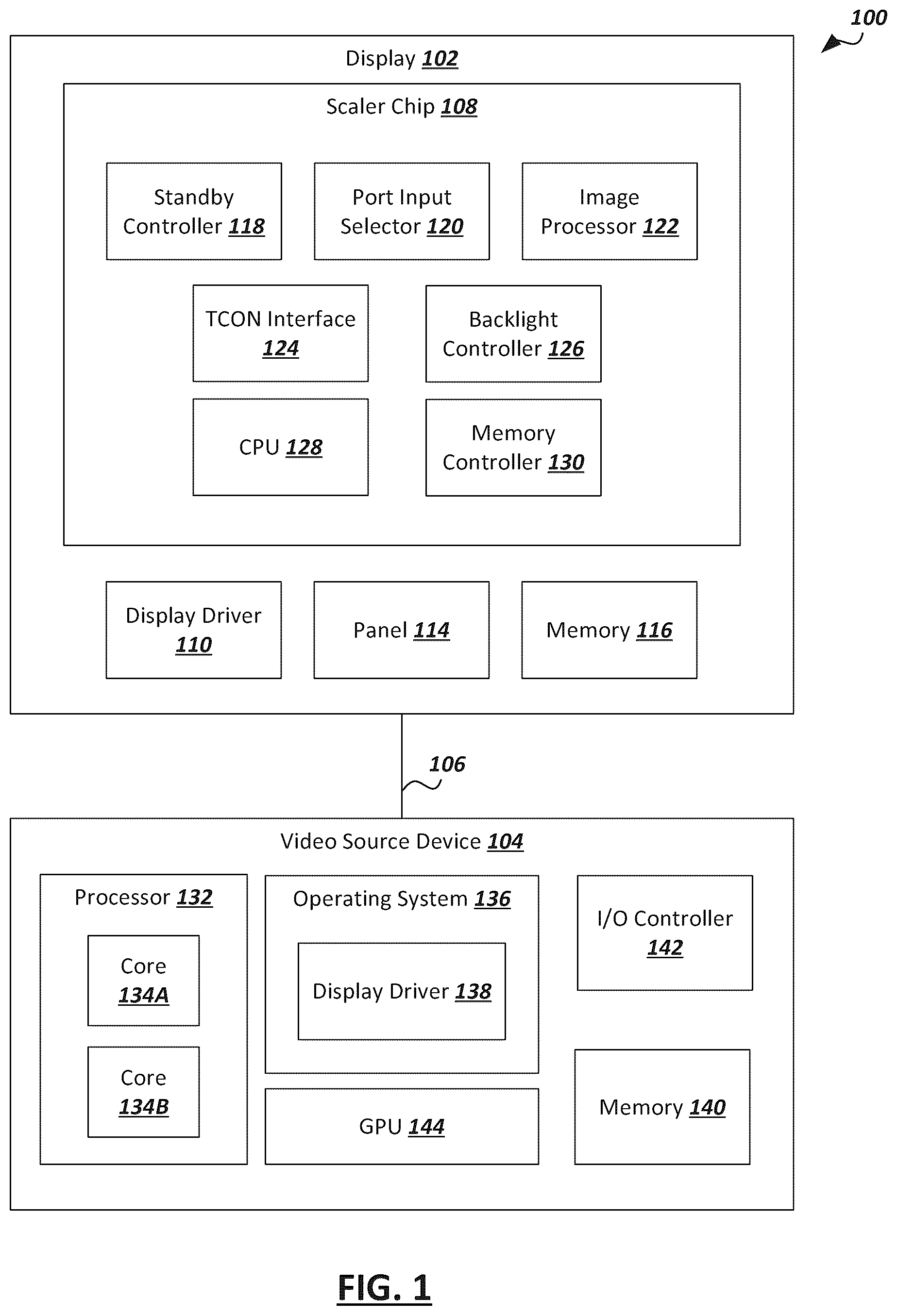 Patent US12147288 — Display link power management using in-band low-frequency periodic signaling — Figure 1