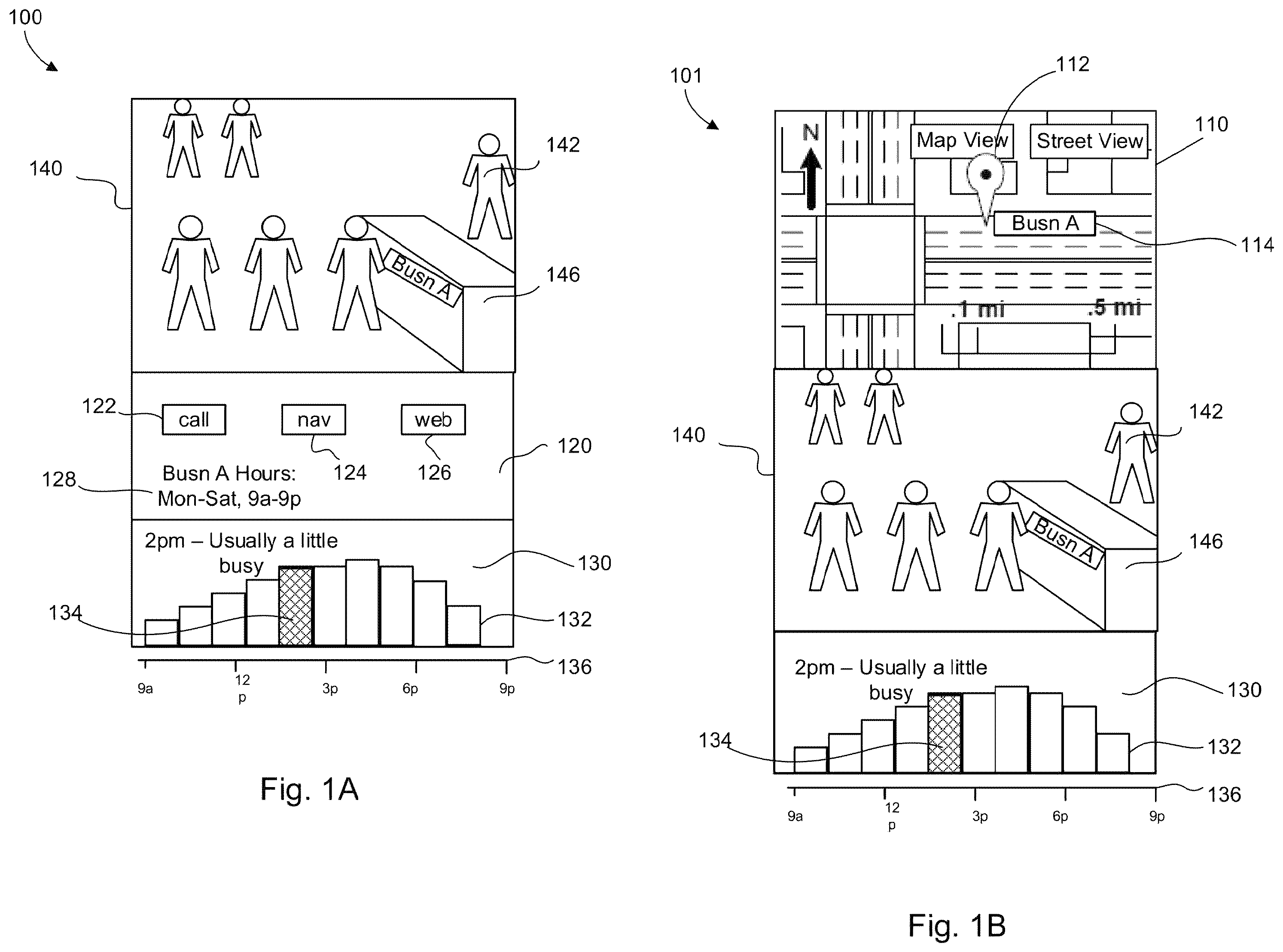 Patent US12147486 Figure 1 – System and method for representing busyness using content specific to a place