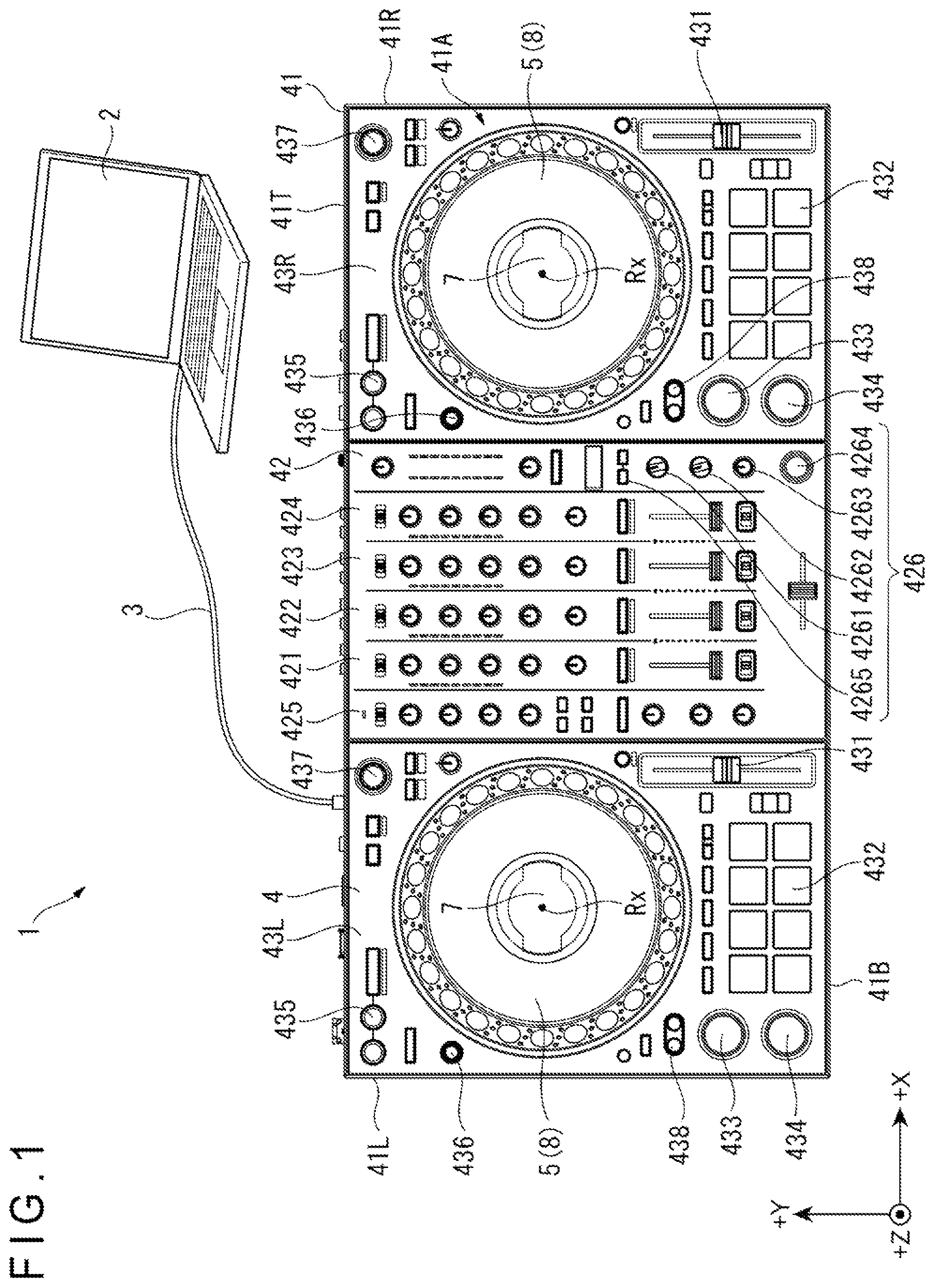 Patent US12147618 — Acoustic effect playback device having a rotary operator — Figure 1