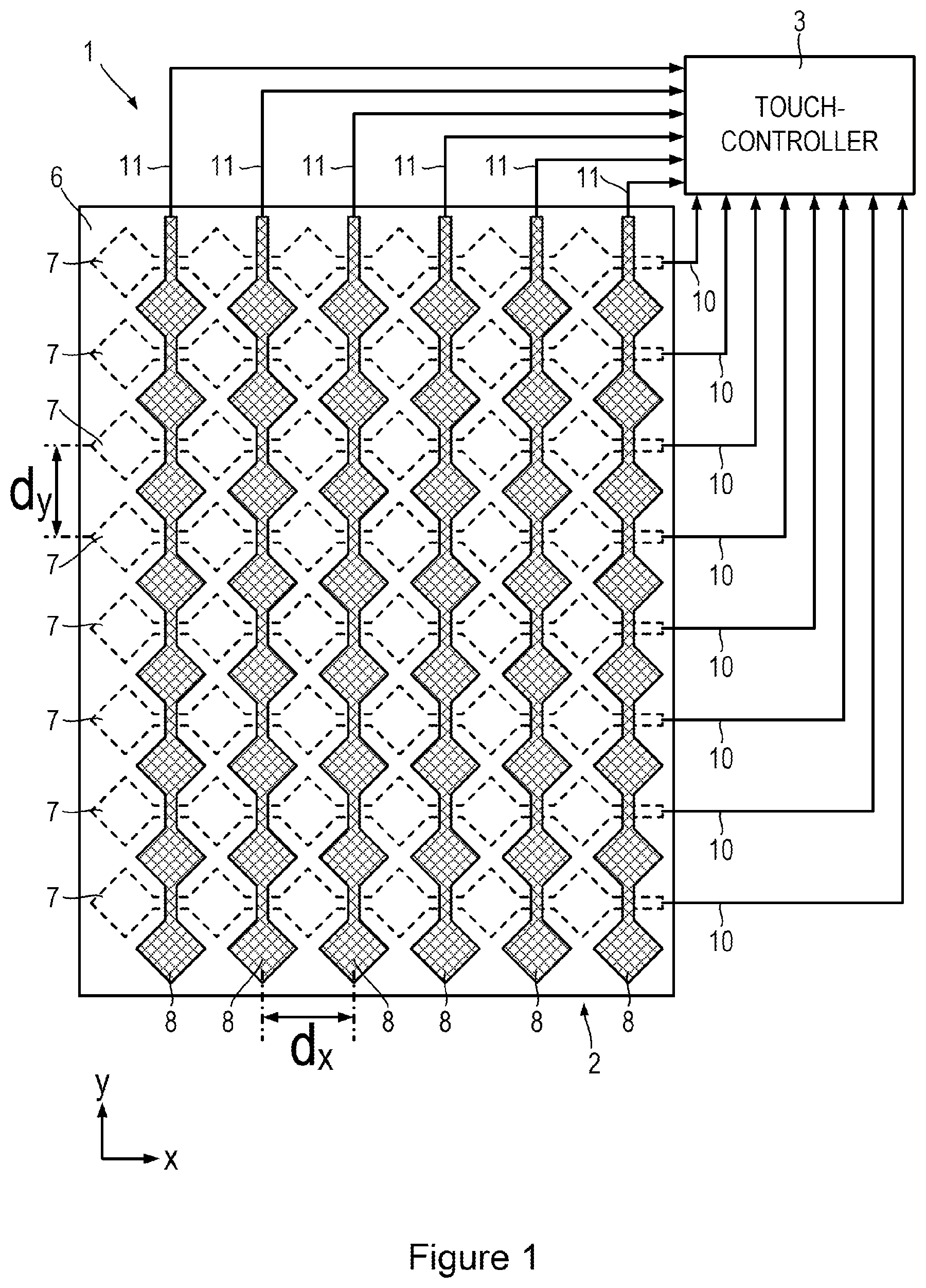 Patent US12147625 — Flexible touch panel with piezoelectric force sensing — Figure 1