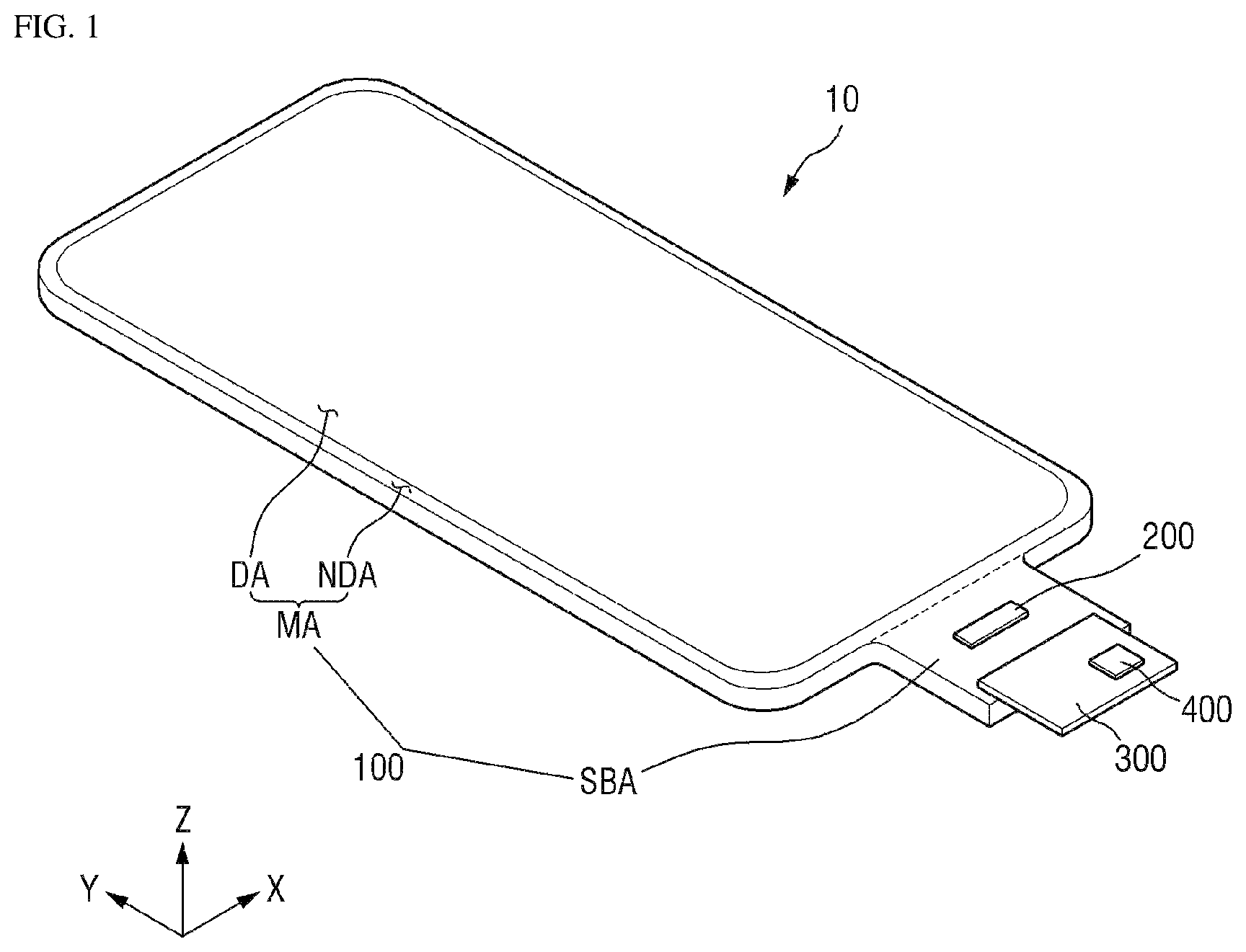 Patent US12147628 — Display device and touch sensing system including the same — Figure 1