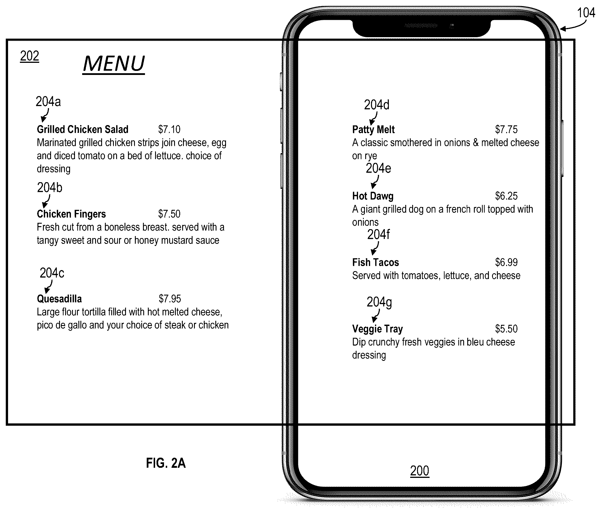 Patent US12147649 Figure 2 – User interface for depicting informational elements for selectable items
