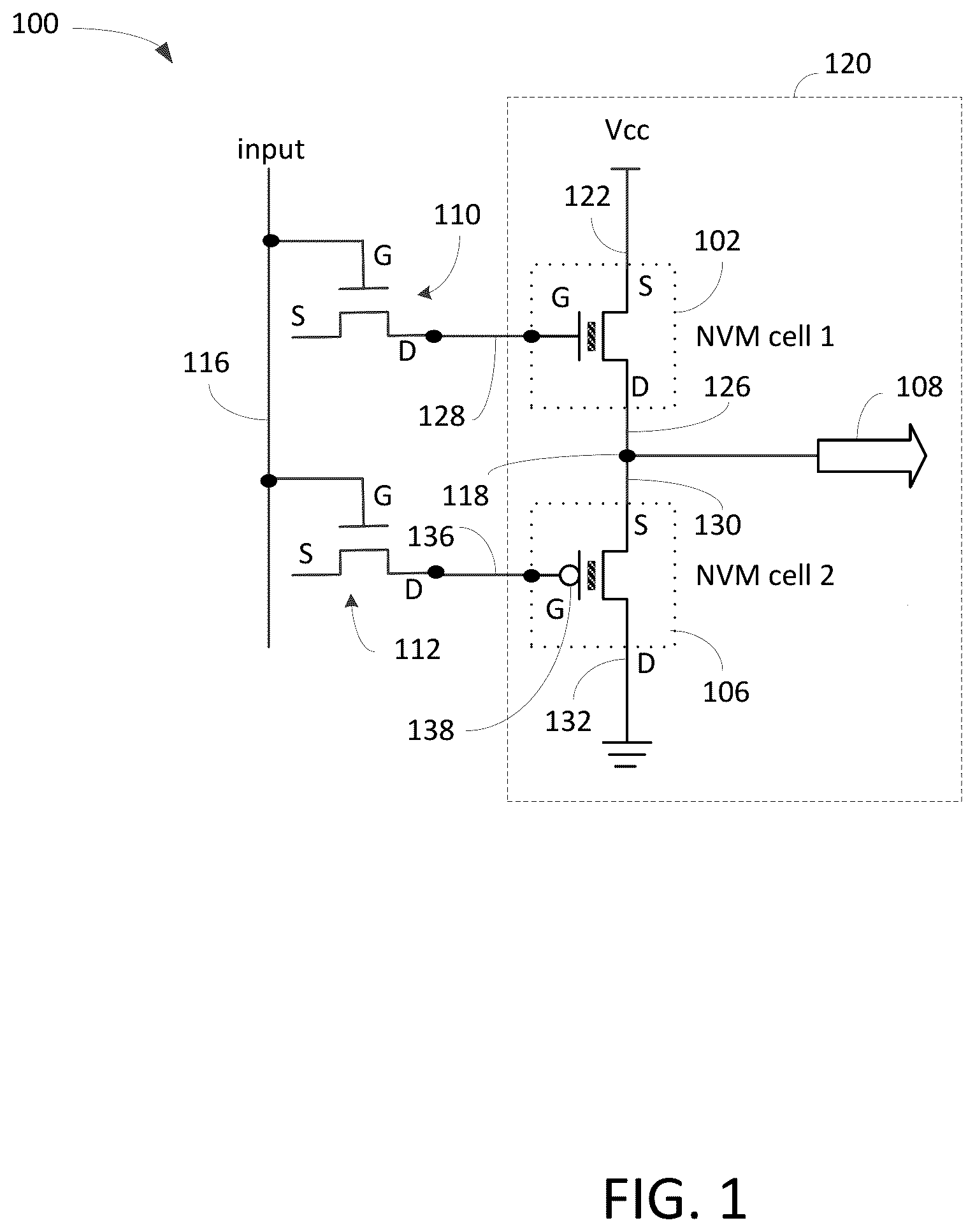 Patent US12147685 — Methods and apparatus for providing a low-power memory block using a pair of nvm cells — Figure 1