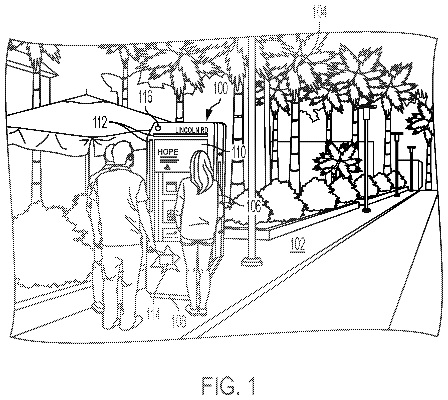 Patent US12147724 — Interactive kiosk with dynamically updated ticker — Figure 1