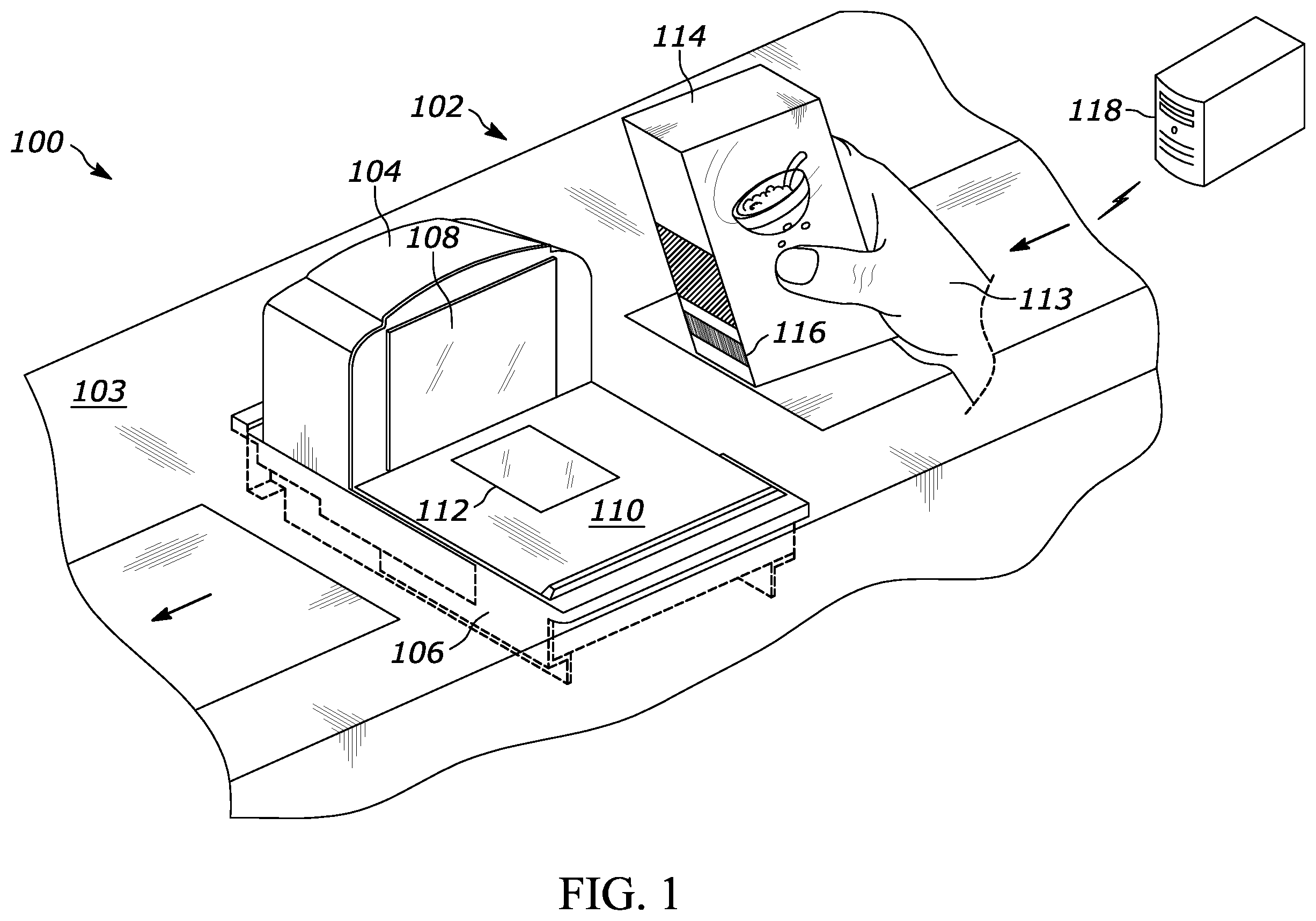 Patent US12147869 — Indicia readers with multiple imaging assemblies and dichroic mirrors — Figure 1