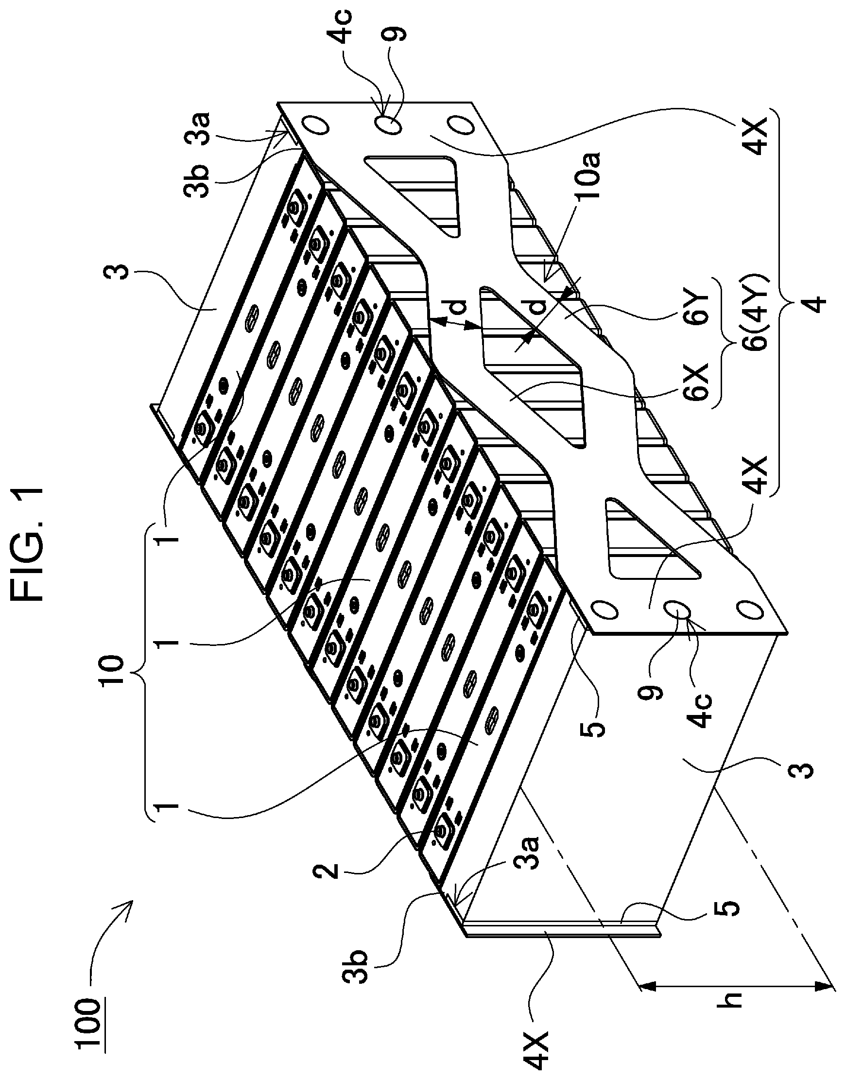 Patent US12155081 — Power supply device, electric vehicle and power storage device provided with said power supply device, and fastening member for power supply device — Figure 1