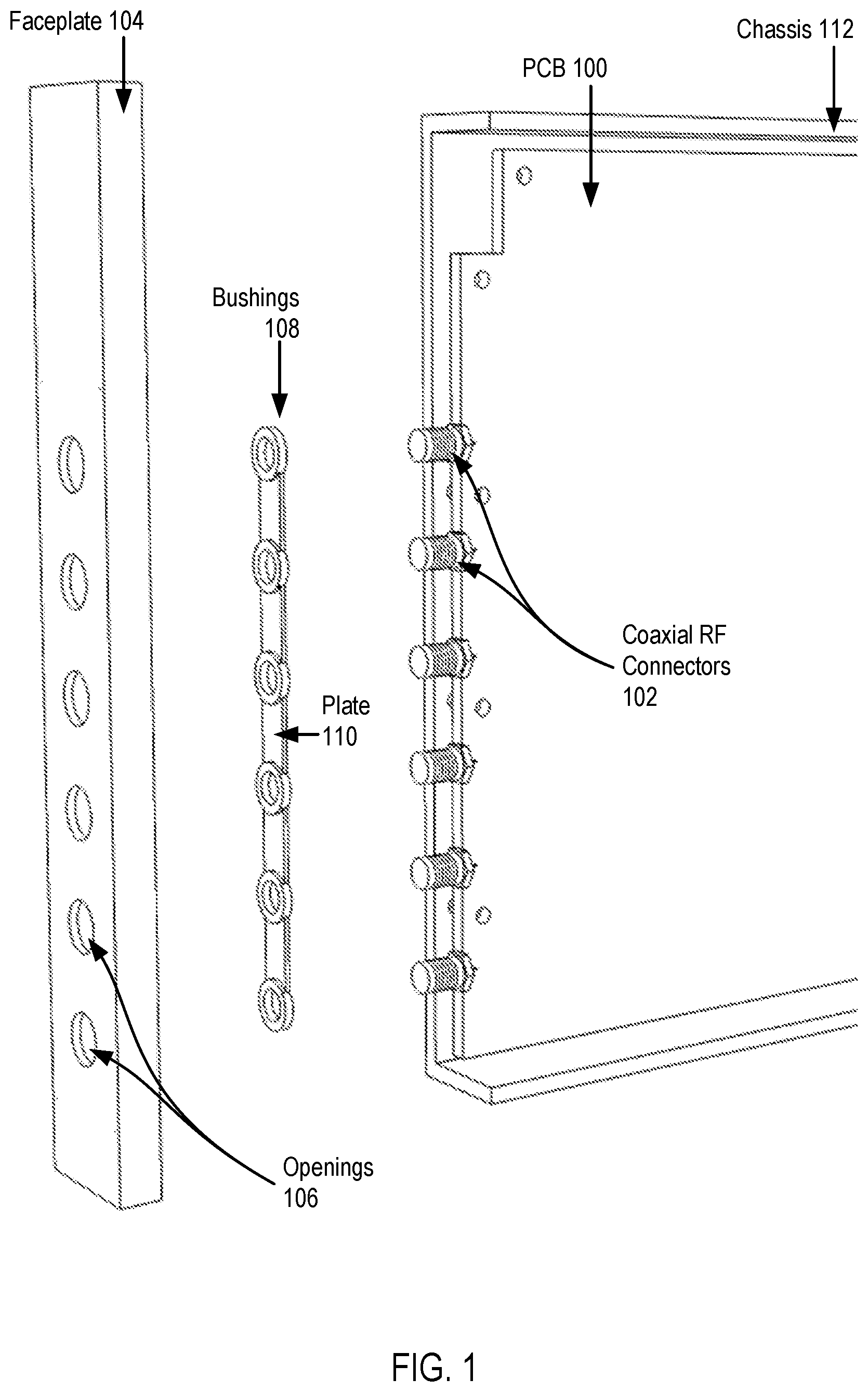Patent US12155157 — Optimizing mounting points for coaxial RF connectors — Figure 1