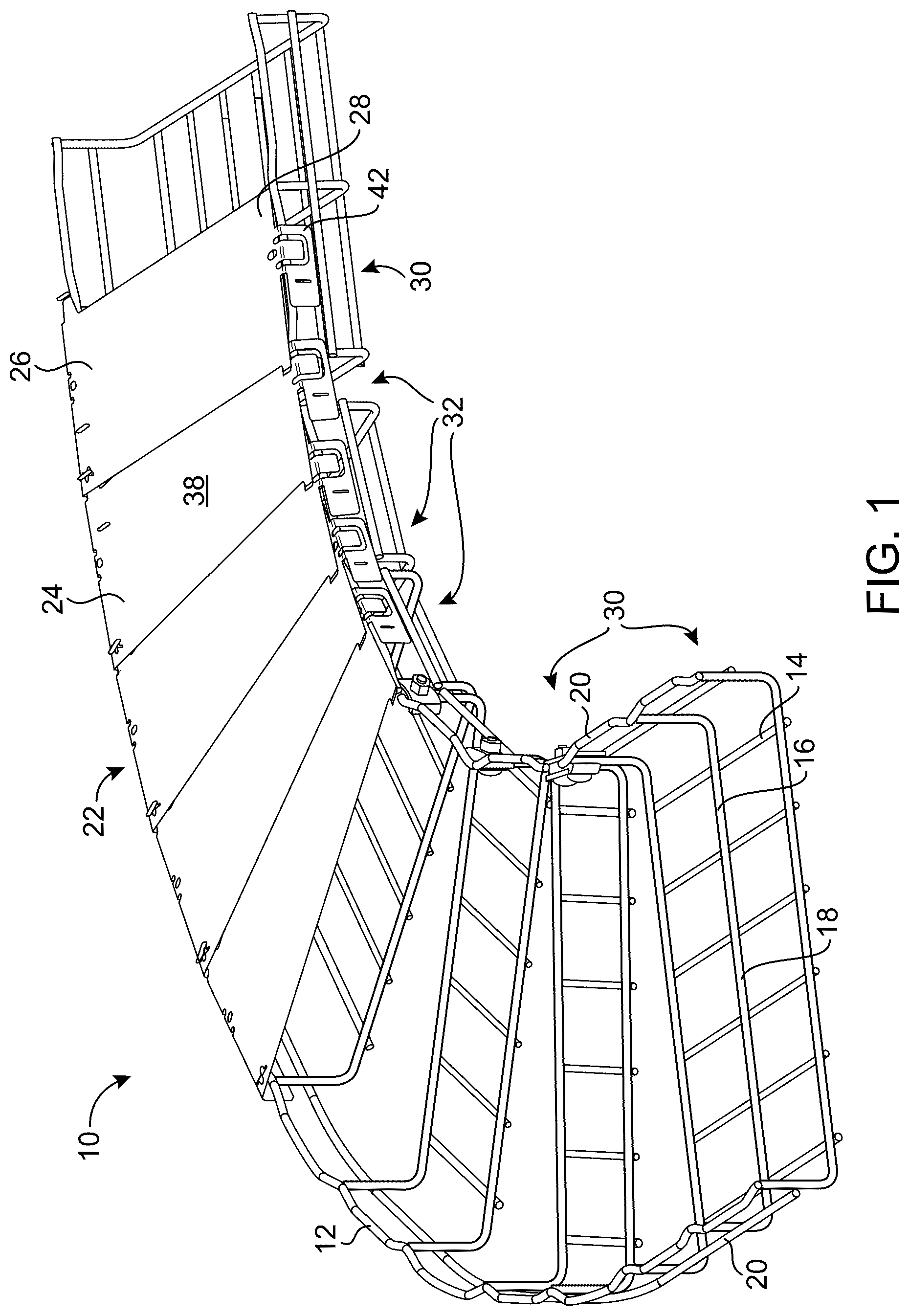 Patent US12155188 — Cable tray having cover panels — Figure 1