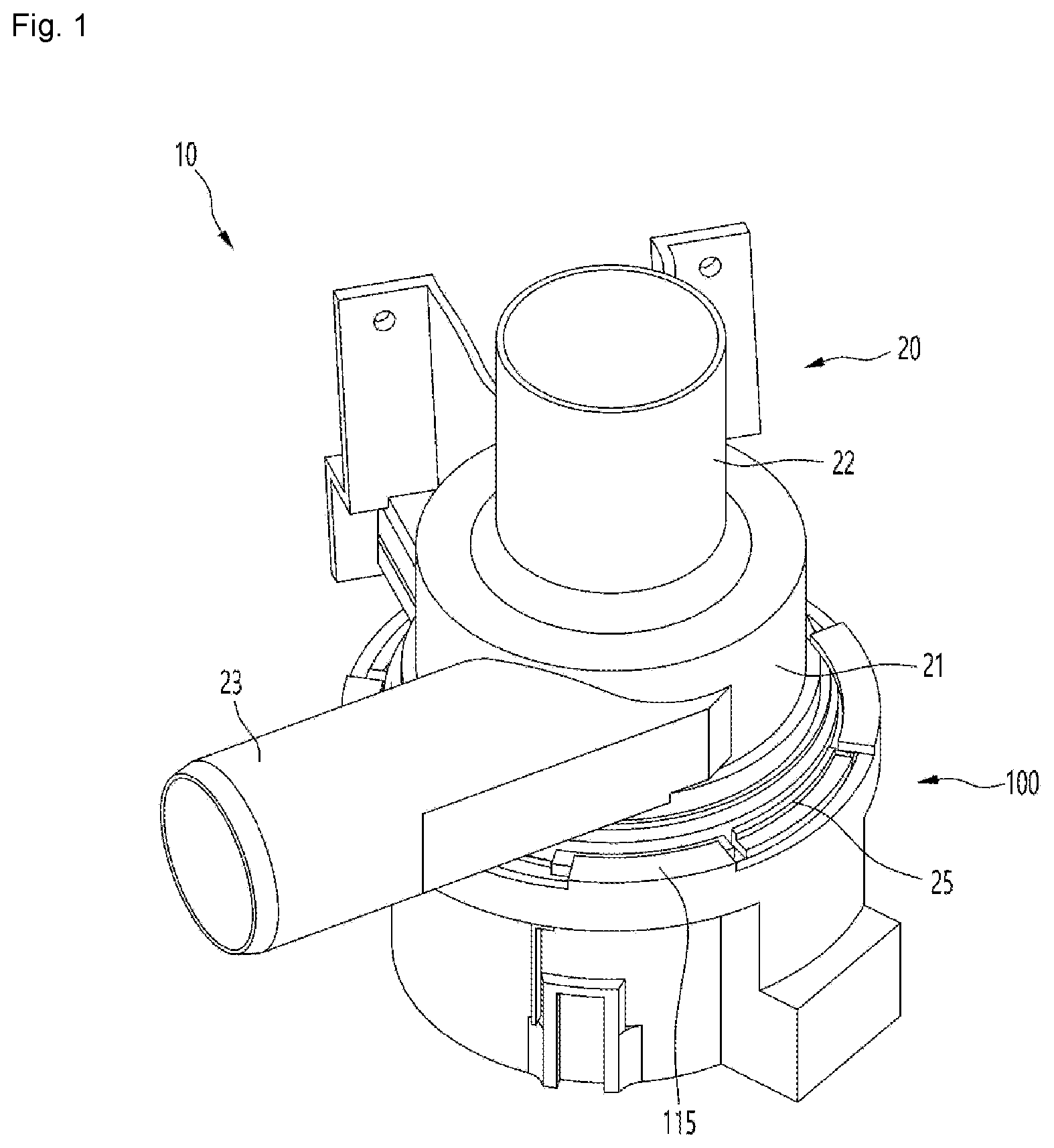 Patent US12155272 — Motor and drain pump with fixing structure between the rotor shaft — Figure 1