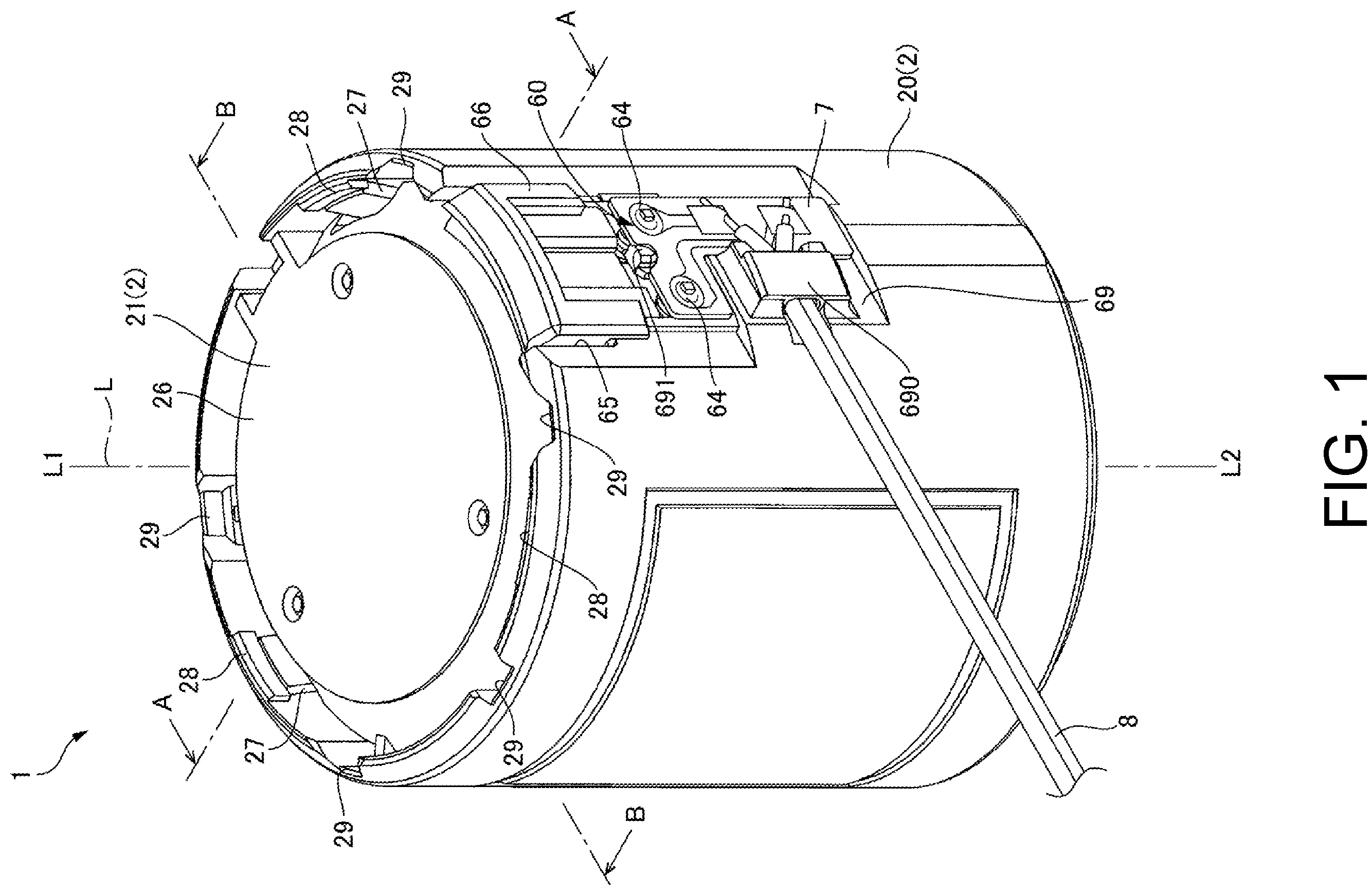 Patent US12155285 — Actuator and lid with pressing convex portions — Figure 1