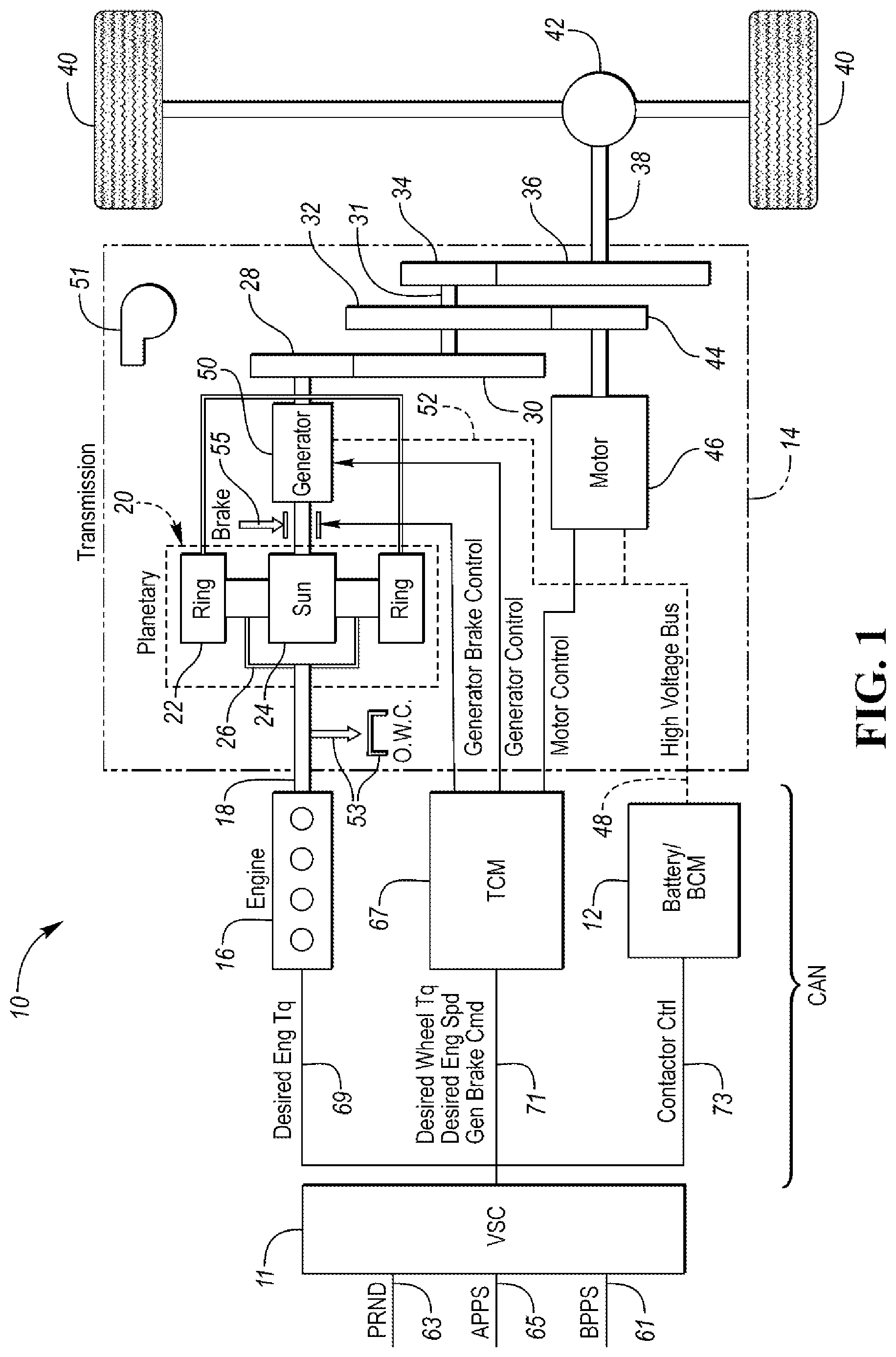 Patent US12155329 — Hybrid or electric vehicle transmission lubrication arrangement — Figure 1