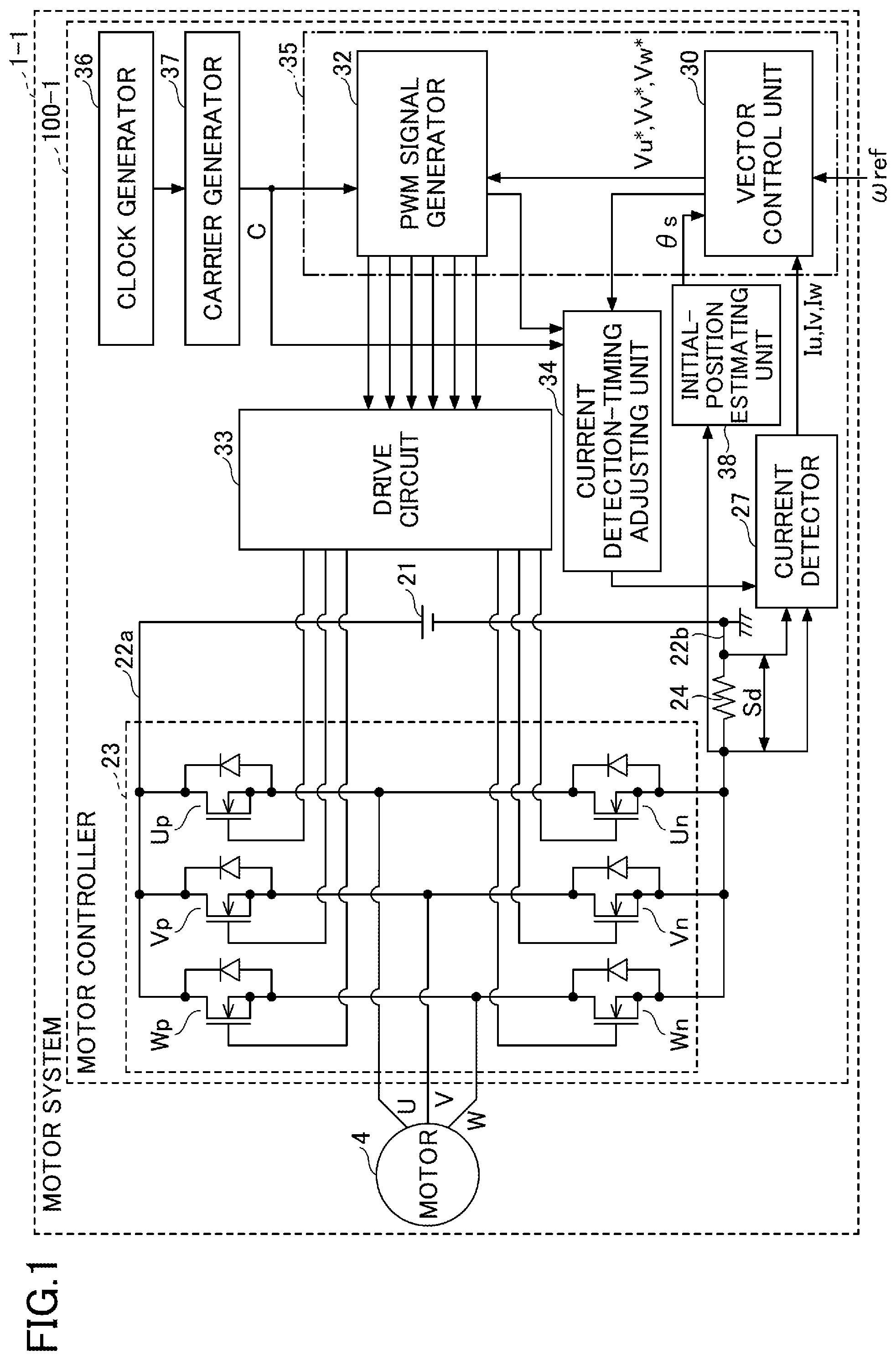 Patent US12155331 — Motor controller, motor system and method for controlling motor — Figure 1