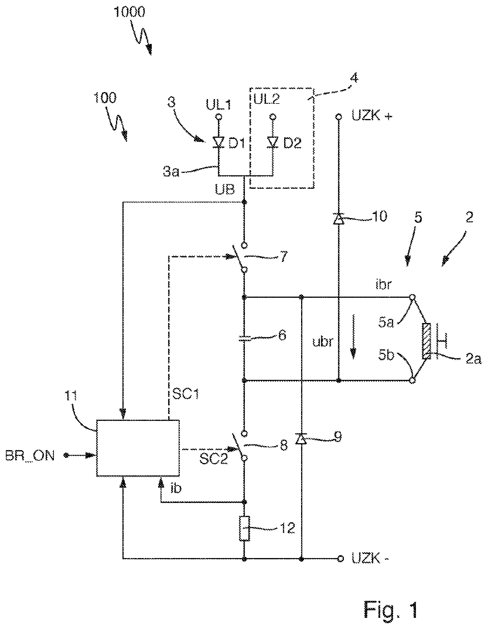 Patent US12155336 — Circuit and method for controlling an electromechanical holding brake, frequency converter and system — Figure 1