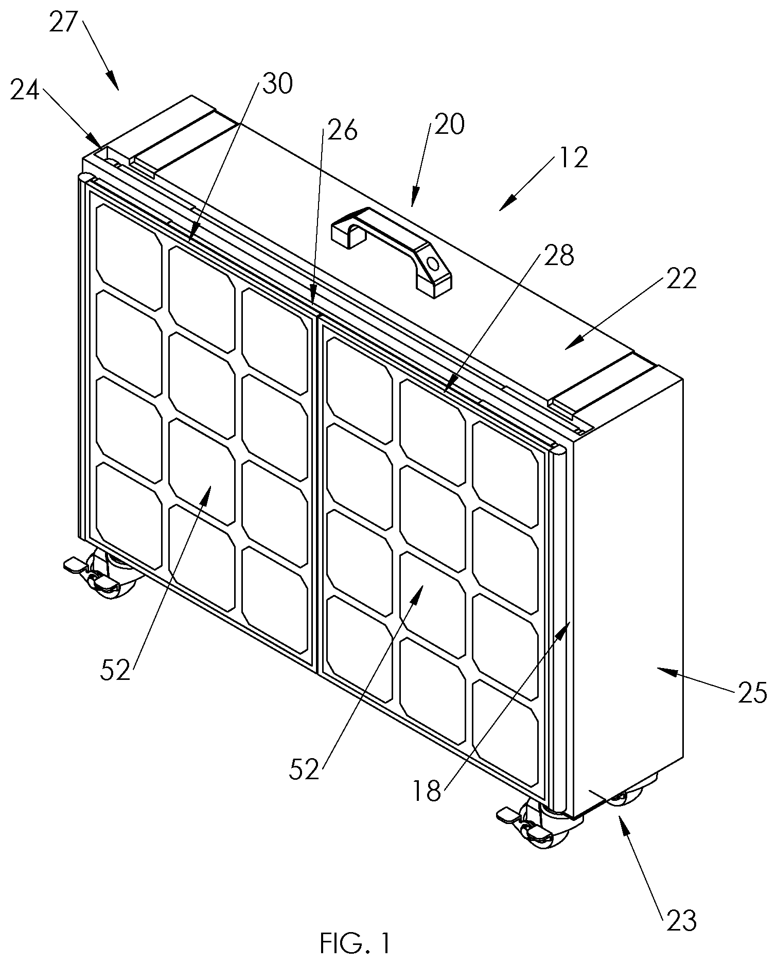 Patent US12155341 — Solar panels mounted on a briefcase — Figure 1