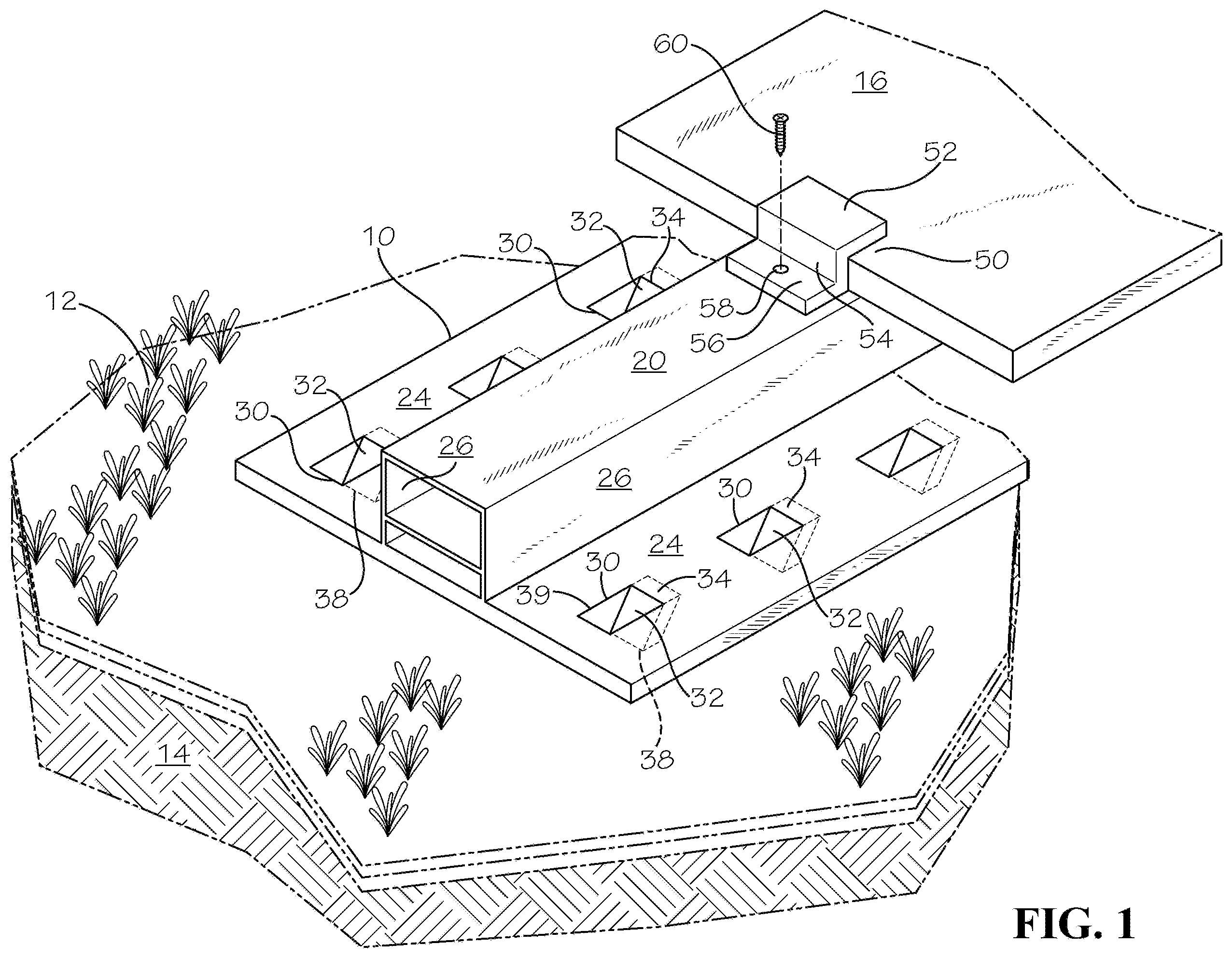 Patent US12155342 — Rail friction strip for mechanically engaging tufted geotextile ground cover — Figure 1