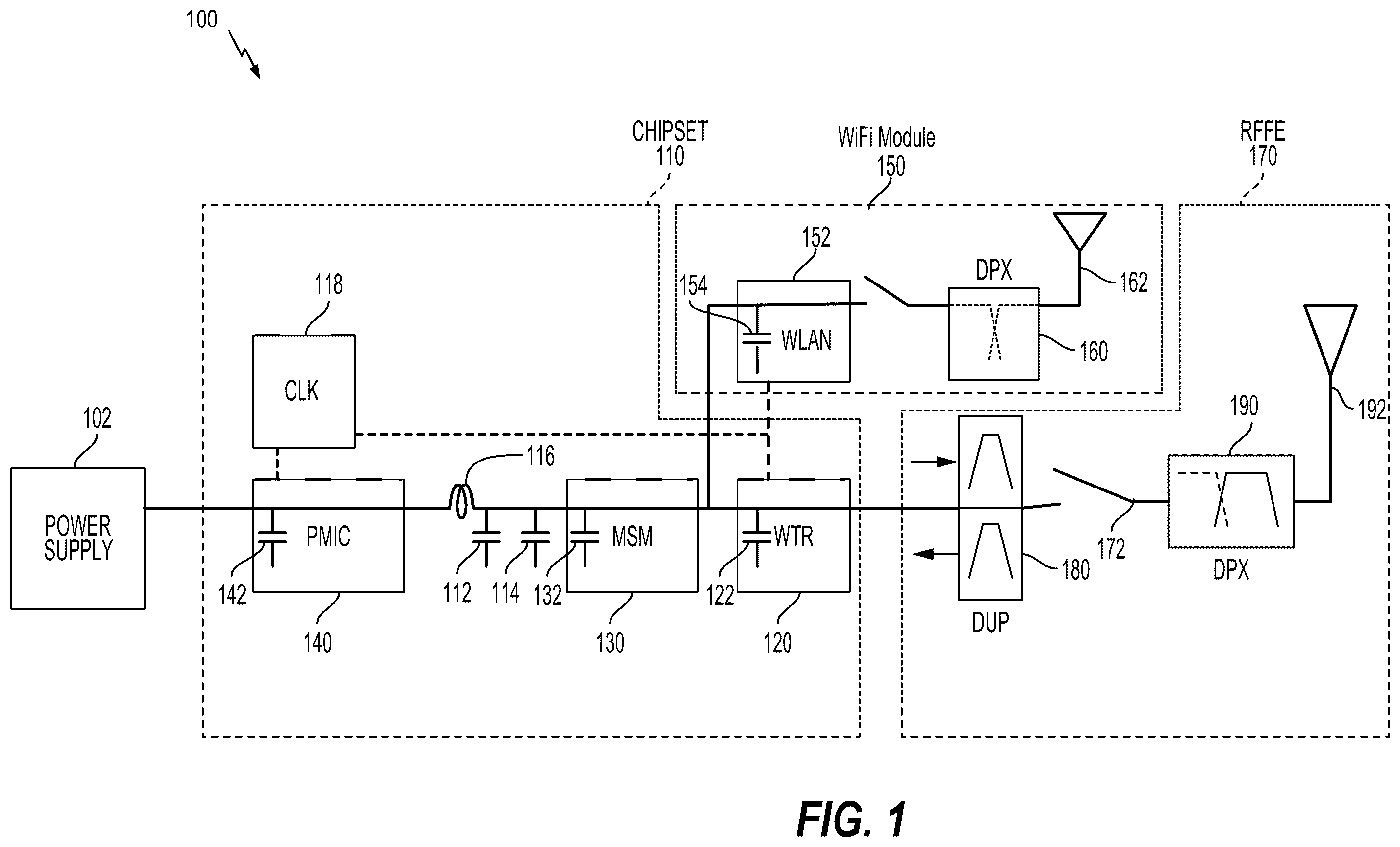 Patent US12155381 — Dynamic body biasing for radio frequency (RF) switch — Figure 1