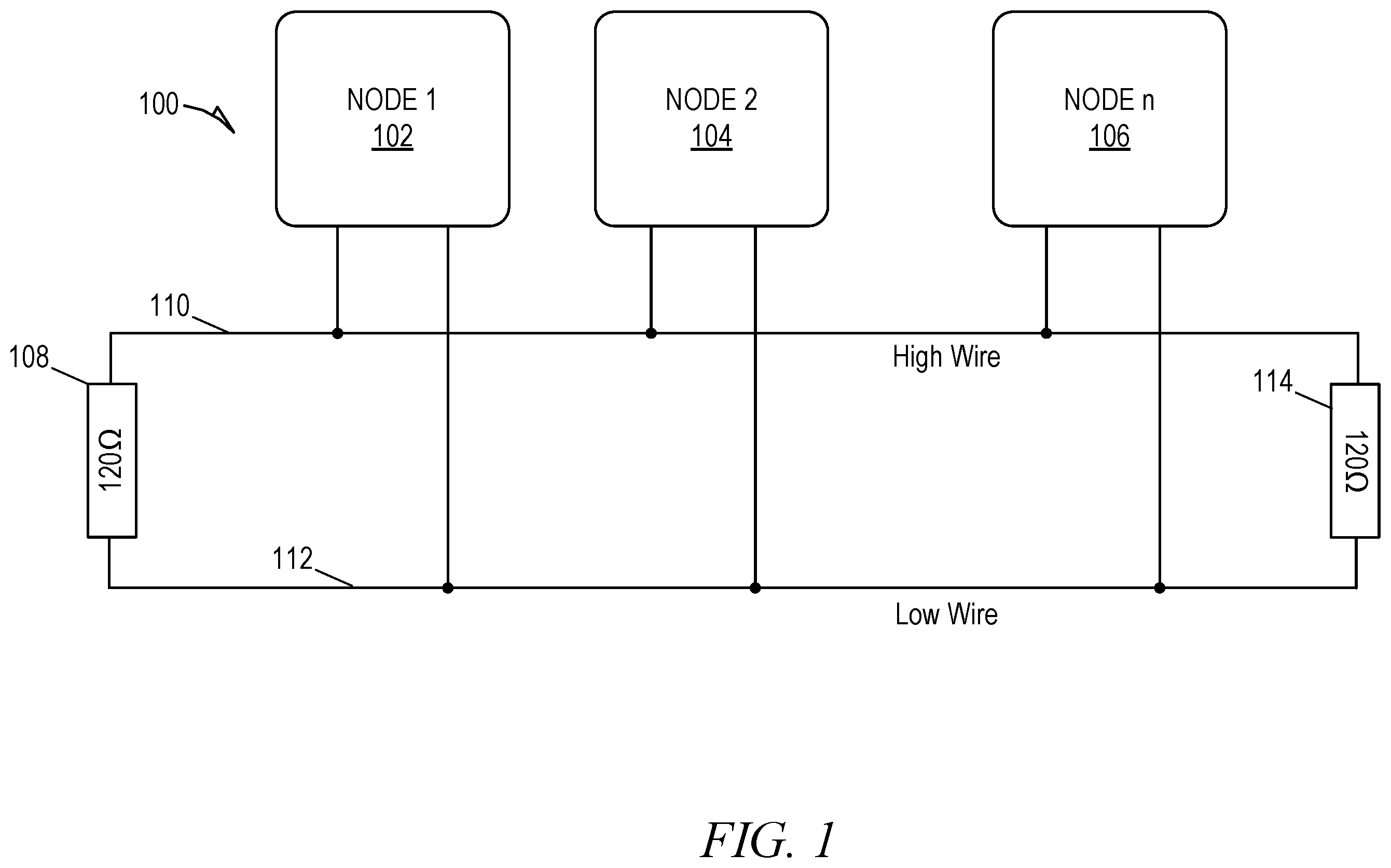 Patent US12155505 — Variable termination in a vehicle communication bus — Figure 1