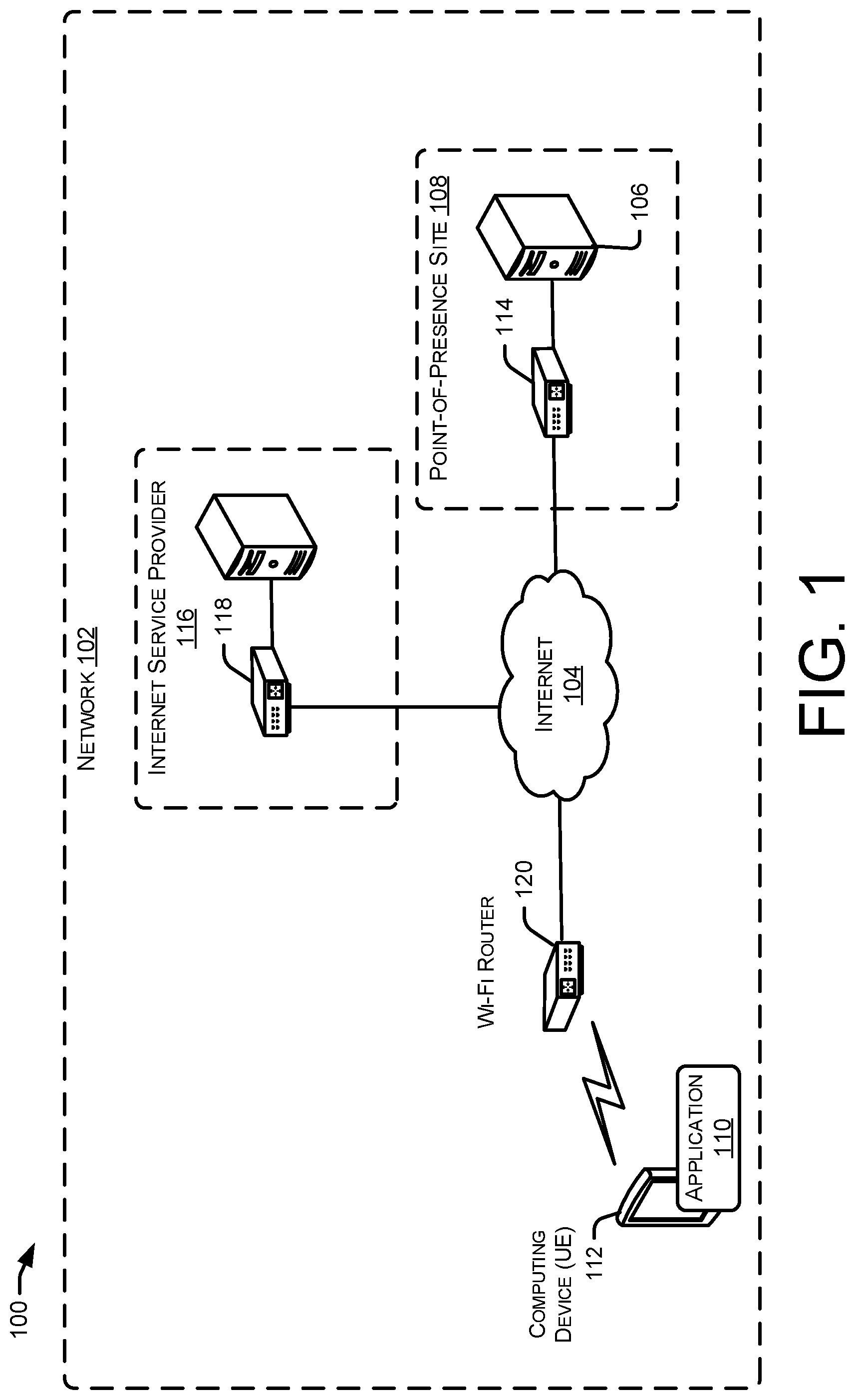 Patent US12155547 Figure 1 – System and method for monitoring network connectivity associated with internet service providers