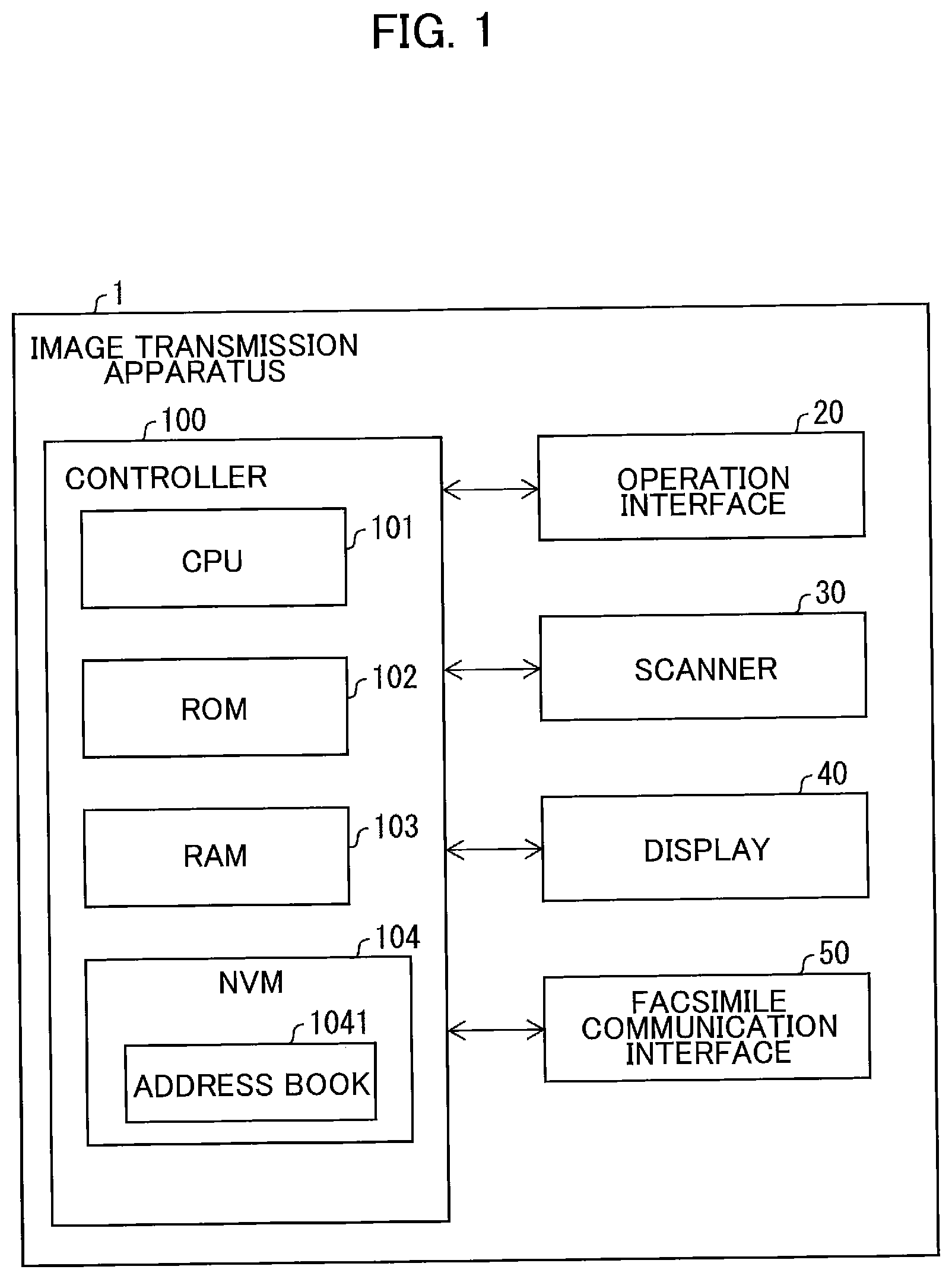 Patent US12155803 — Image transmission apparatus transmitting image data when numeric key and specific key are operated — Figure 1
