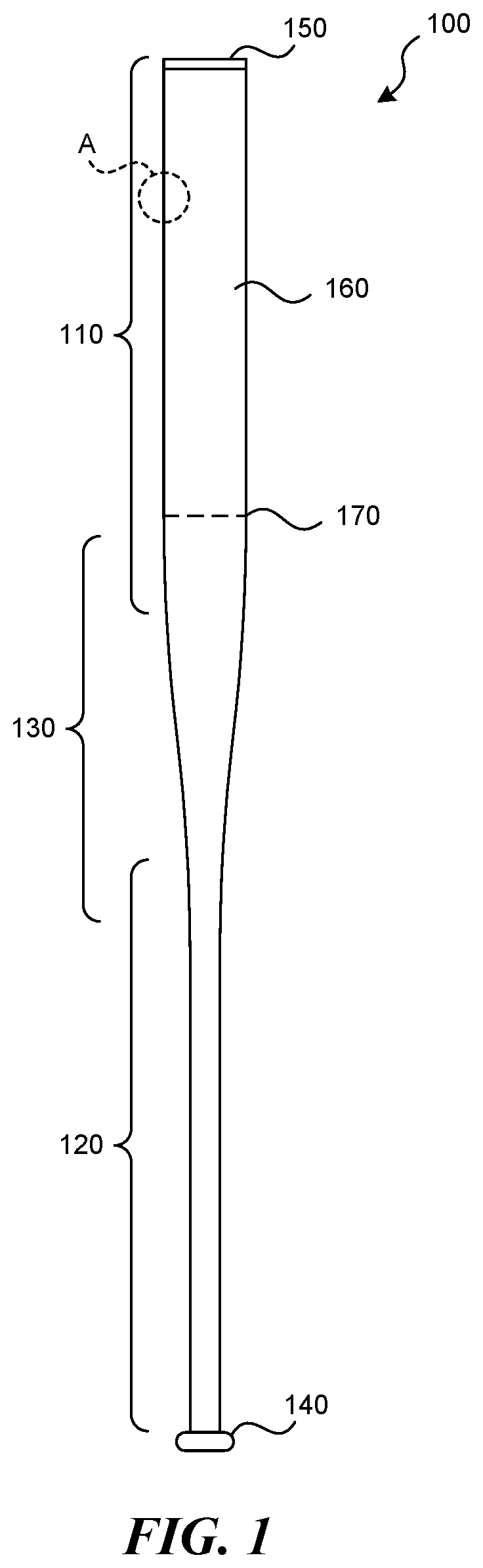 Patent US12157044 — Ball bats with reduced durability regions for deterring alteration — Figure 1