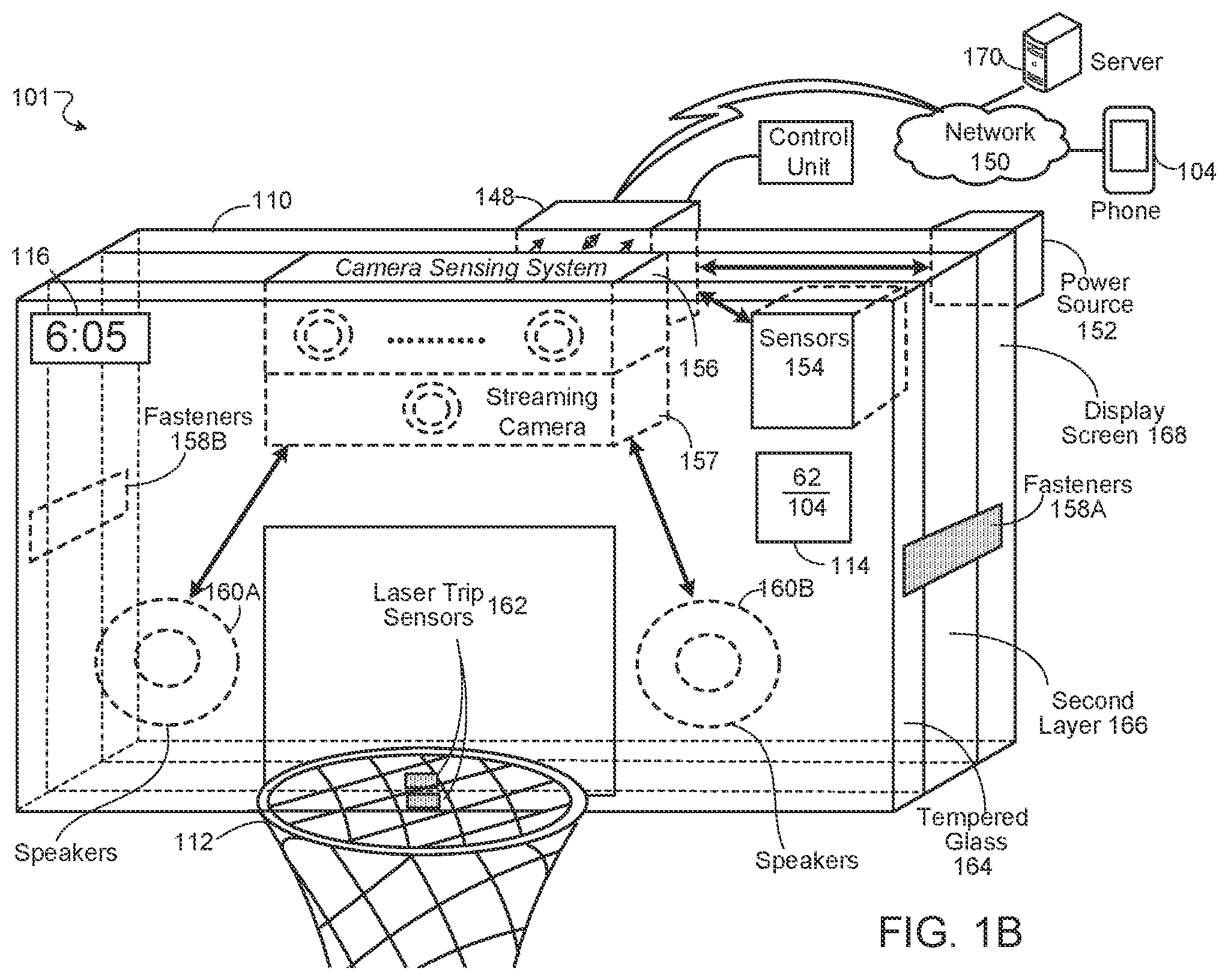 Patent US12157046 Figure 2 – Interactive basketball system
