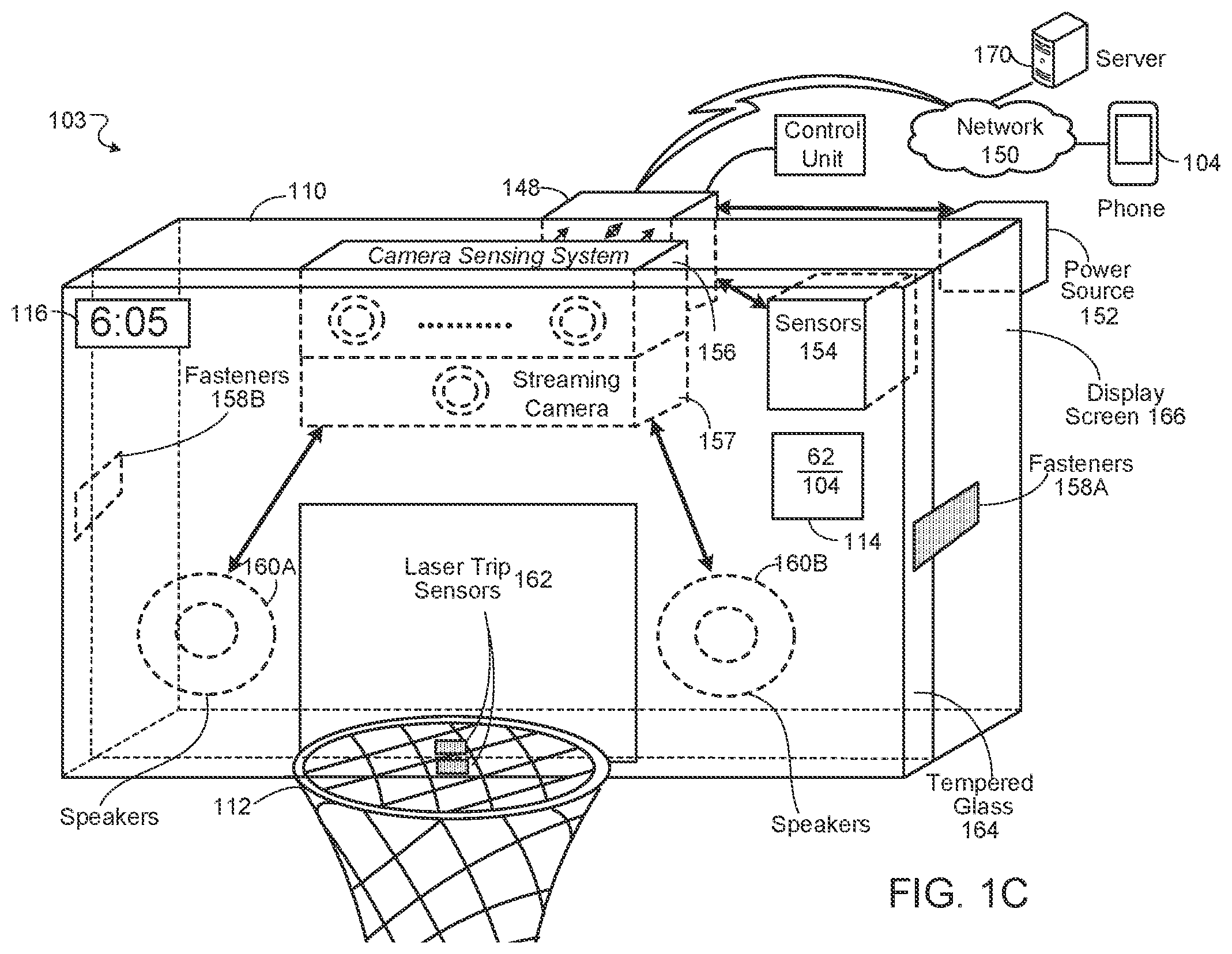 Patent US12157046 Figure 3 – Interactive basketball system