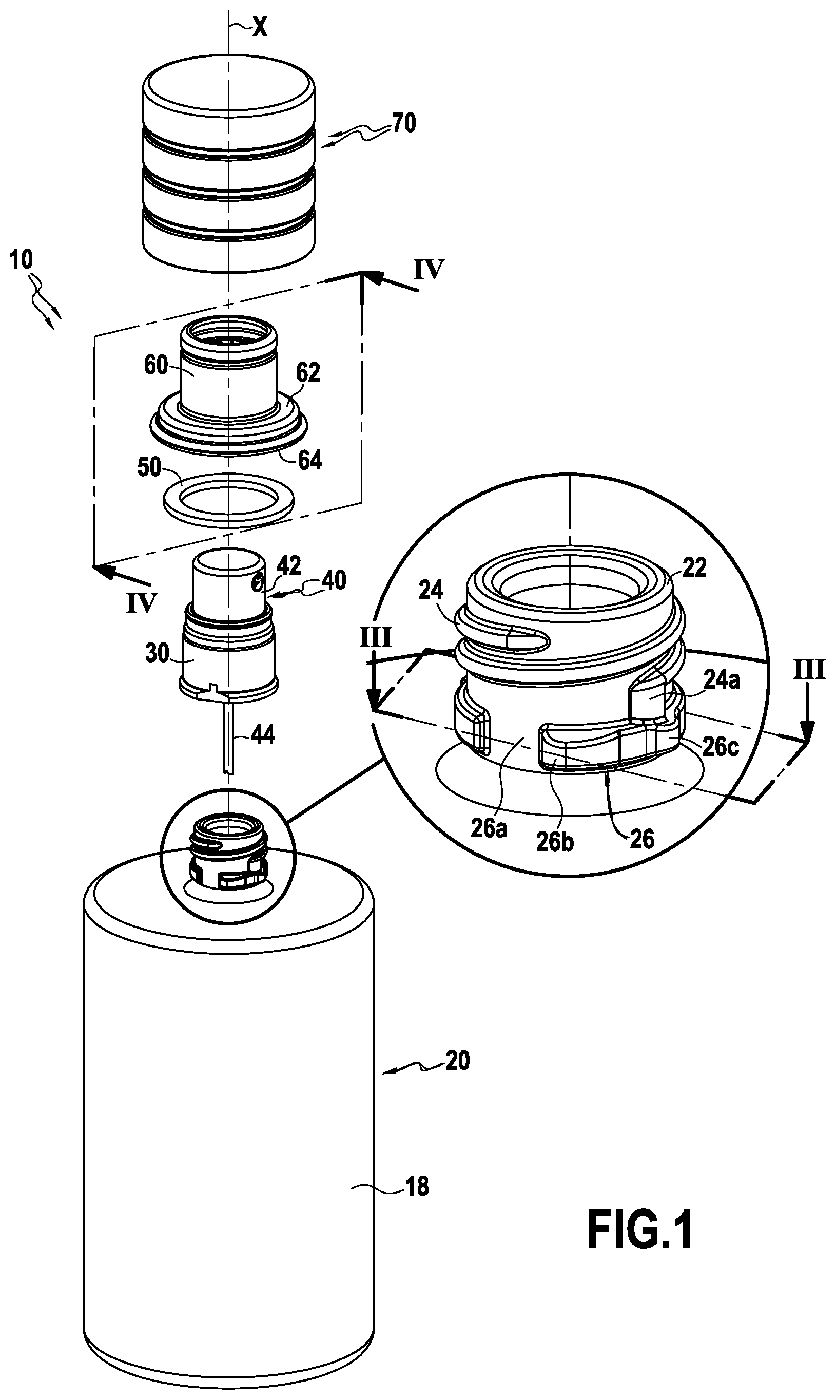 Patent US12157130 — Refillable packaging assembly for a cosmetic product — Figure 1