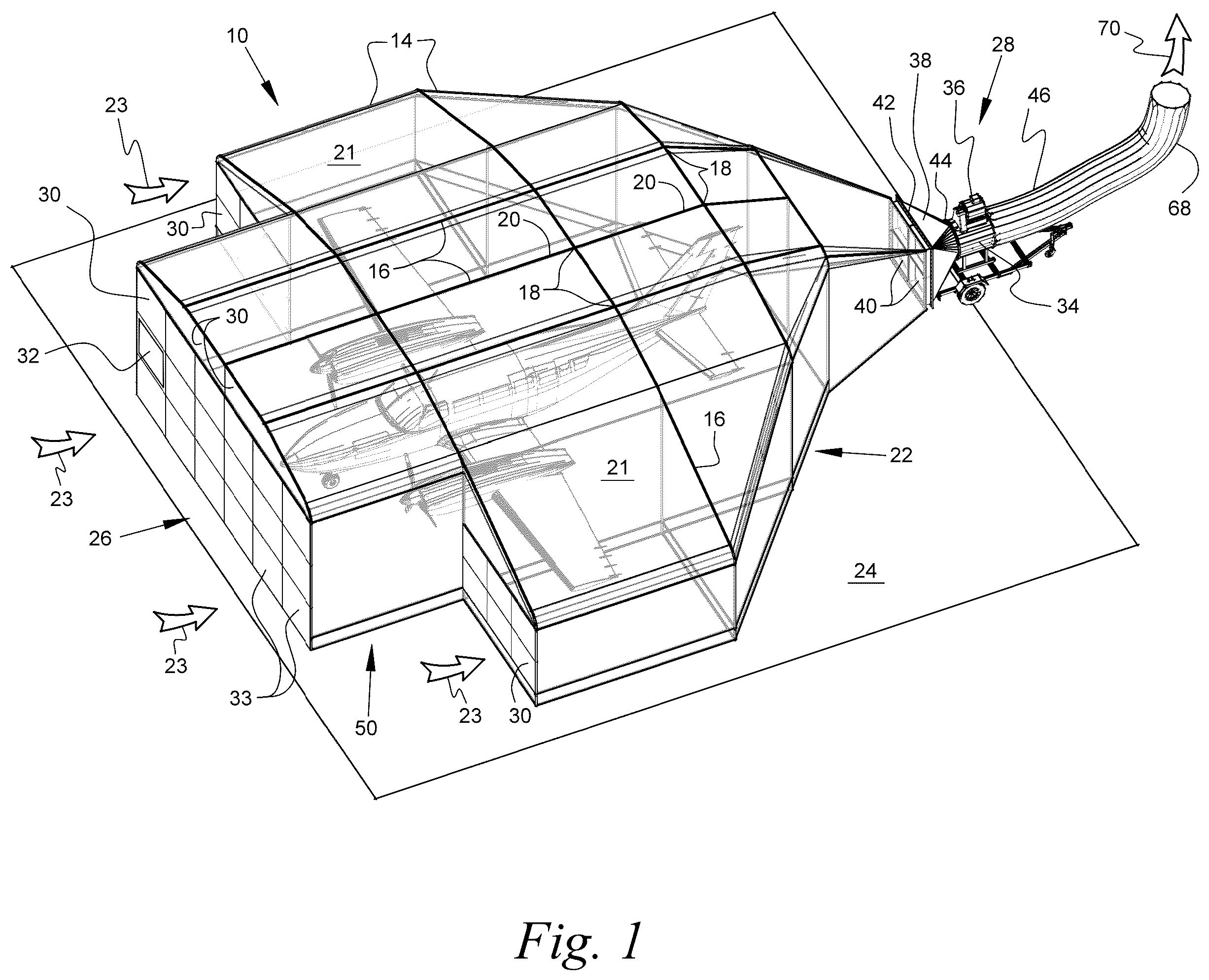 Patent US12157134 — Portable variable volume paint spray enclosure and air scrubber; method for constructing a paint spray enclosure and air scrubber — Figure 1
