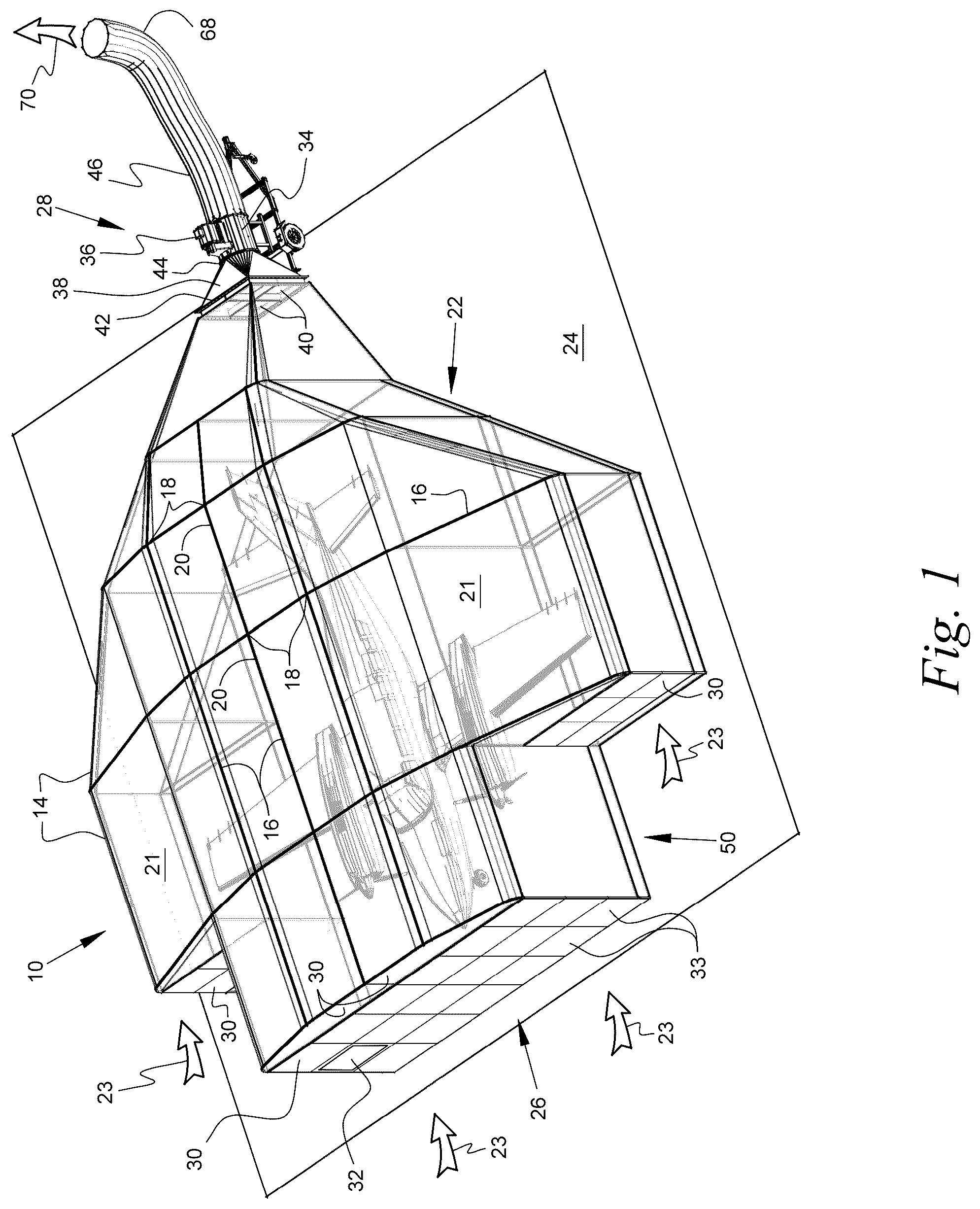Patent US12157135 — Portable variable volume paint spray enclosure and air scrubber; method for constructing a paint spray enclosure and air scrubber — Figure 1