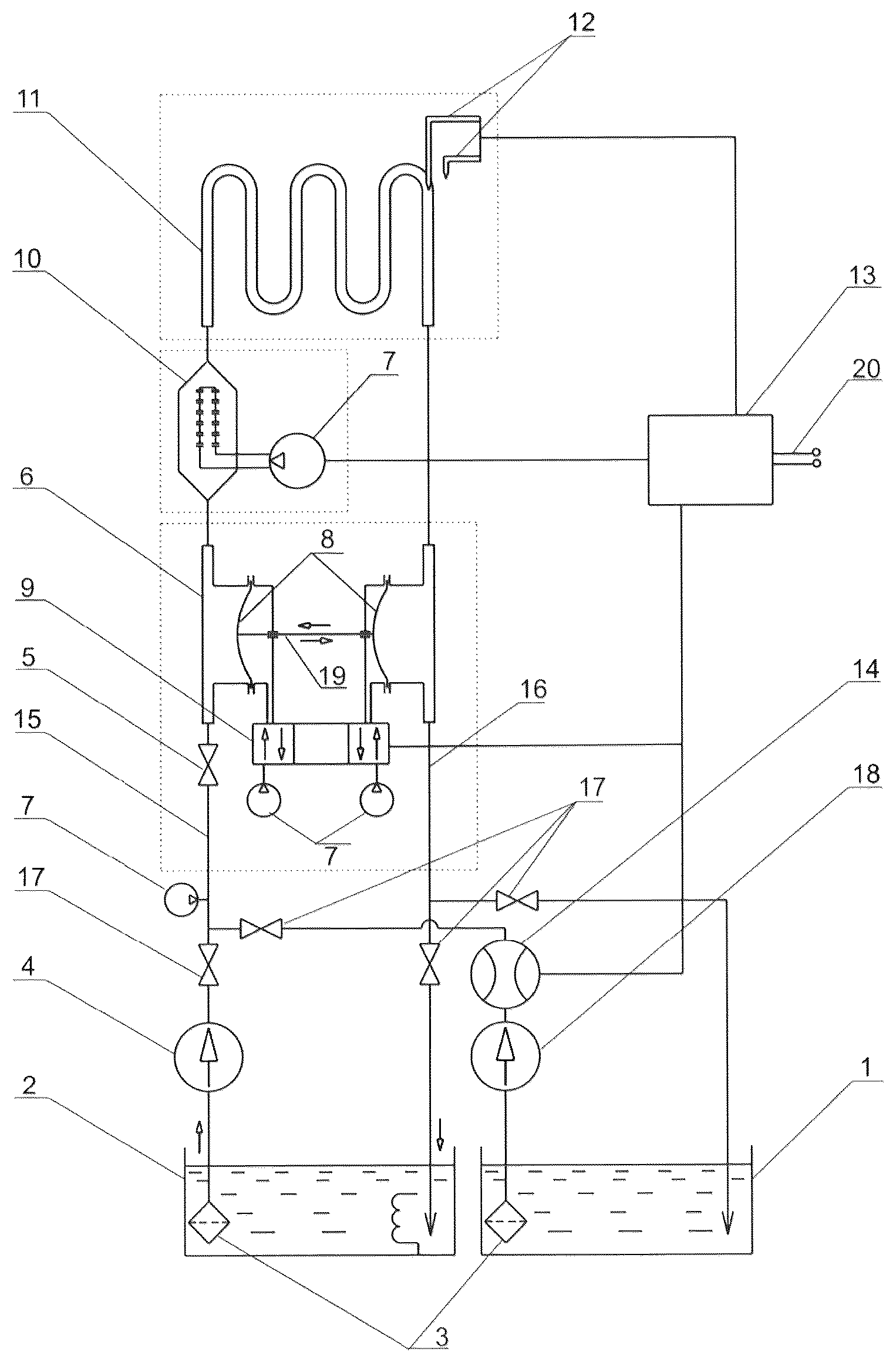 Patent US12157151 — Method and device for cleaning a channel using a diaphragm pump module — Figure 1